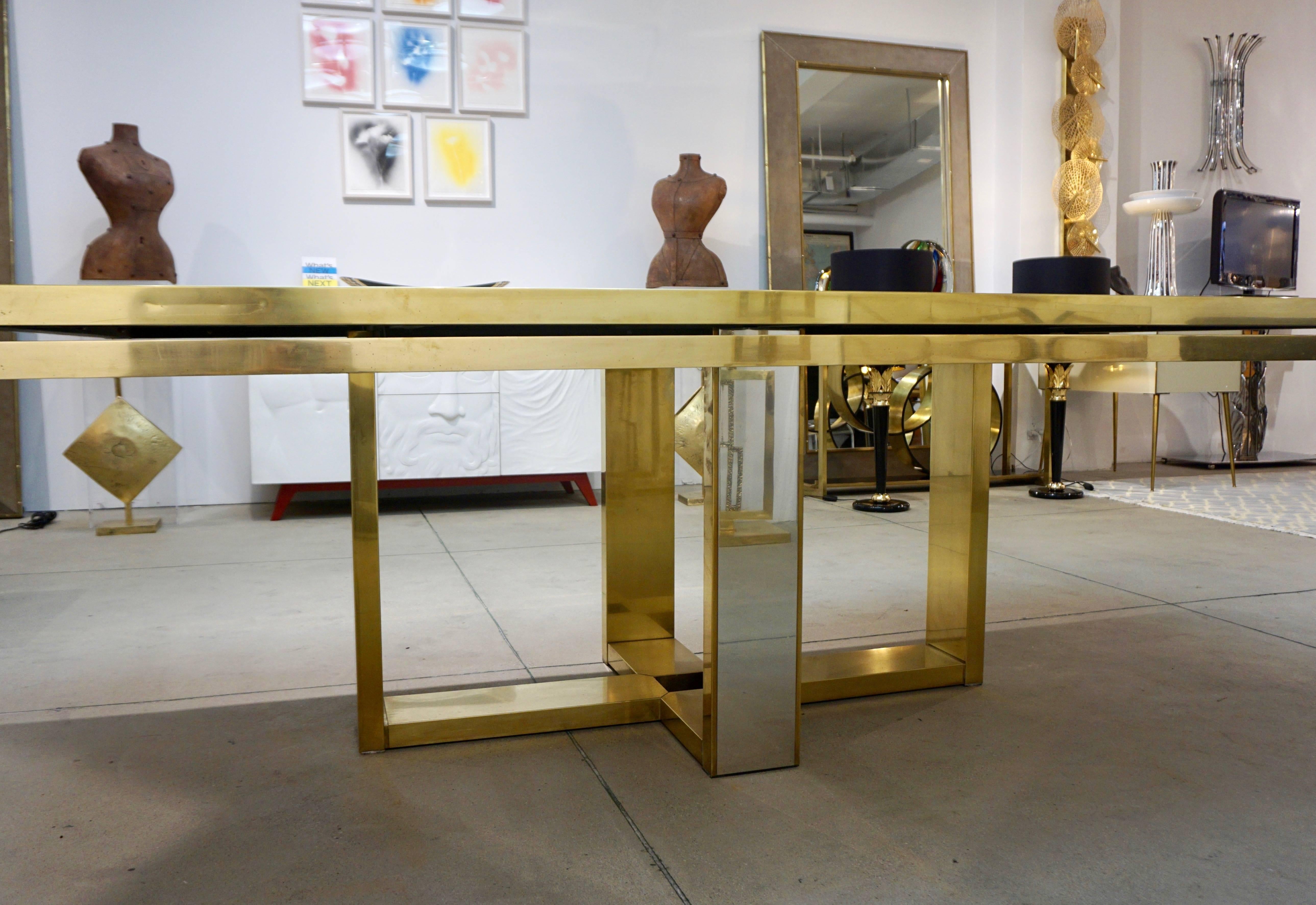 1970 Italian Vintage Brass Satin Chrome Geometric Large Modern Hall/Dining Table For Sale 3