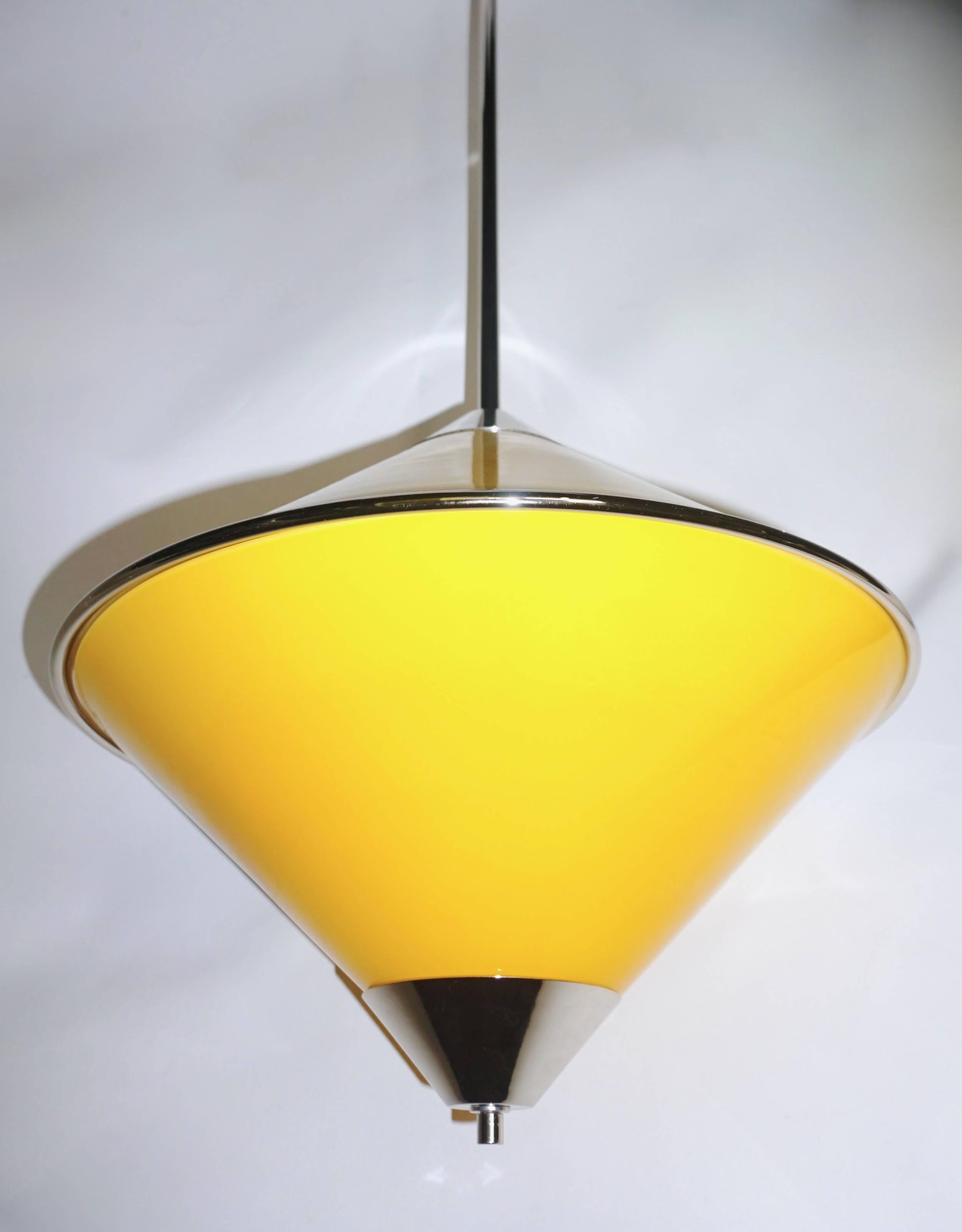 Toso 1970s Italian Chrome and Yellow Murano Glass Cone Pendants/Lanterns 2