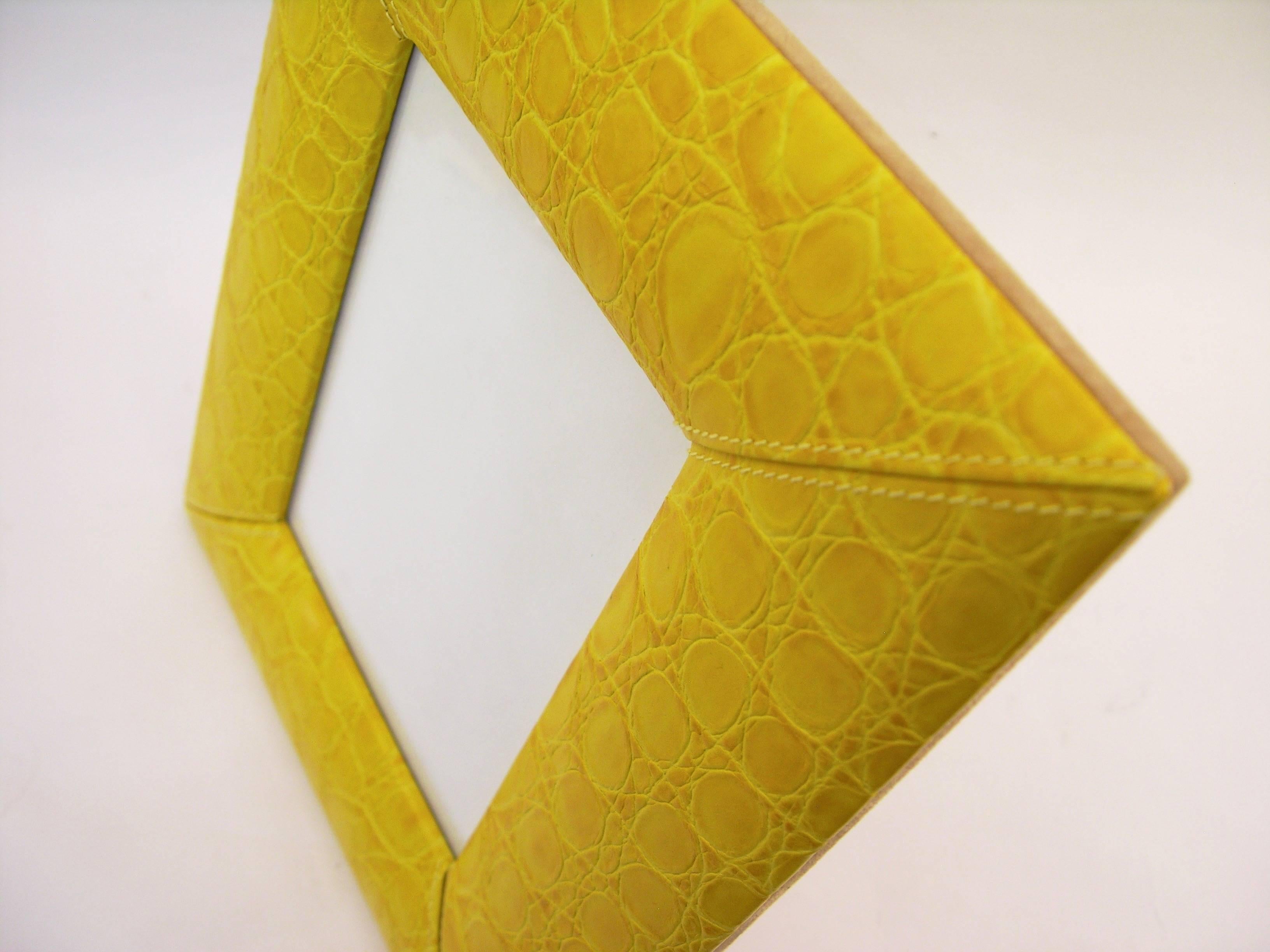 1990s Paciotti Italian Couture Yellow Embossed Leather Fashion Photo Frame 1