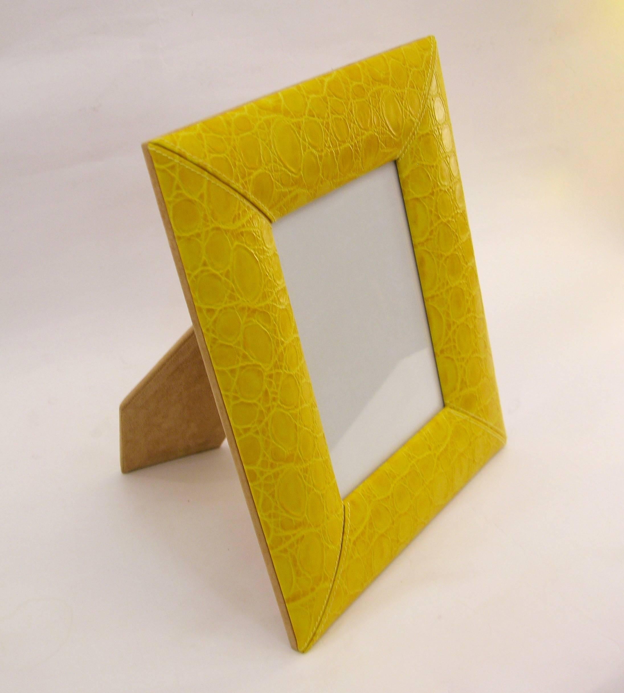 1990s Paciotti Italian Couture Yellow Embossed Leather Fashion Photo Frame 3