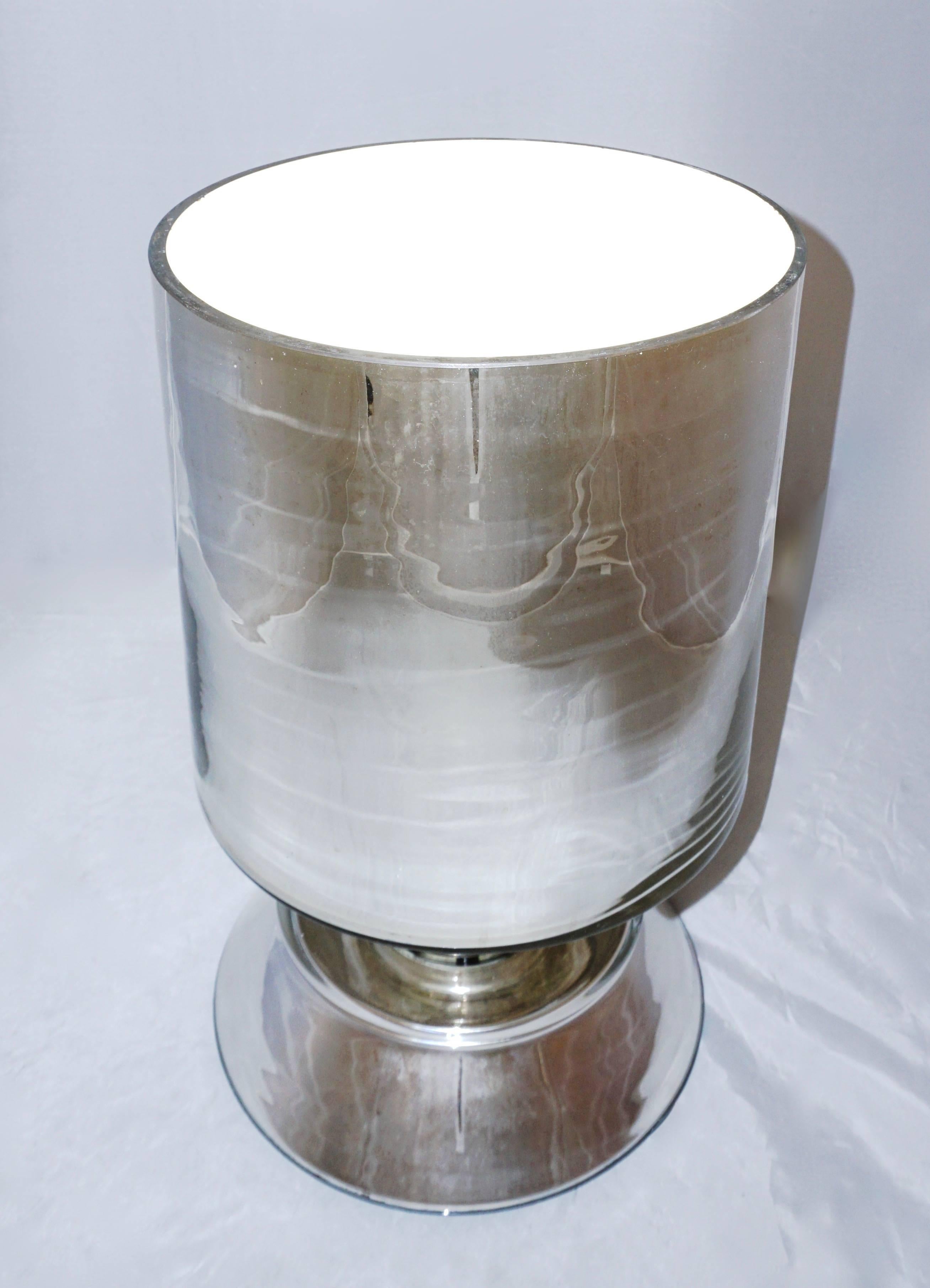 Hand-Crafted Salir 1970s, Italian Silver Leaf Pair of Mirrored Murano Glass Round Table Lamps