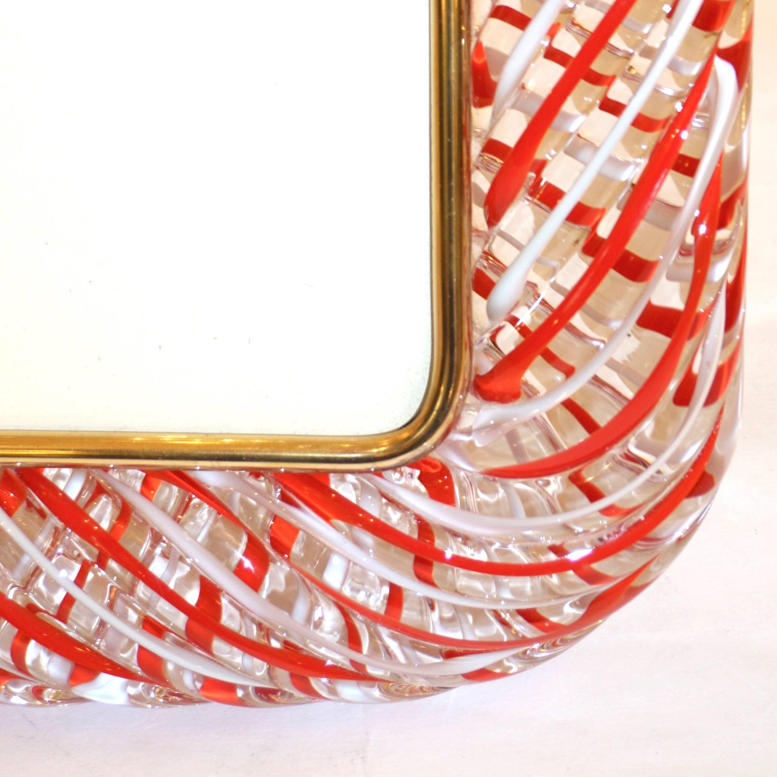 Venini 1970s Vintage Italian Red White and Crystal Murano Glass Photo Frame 2