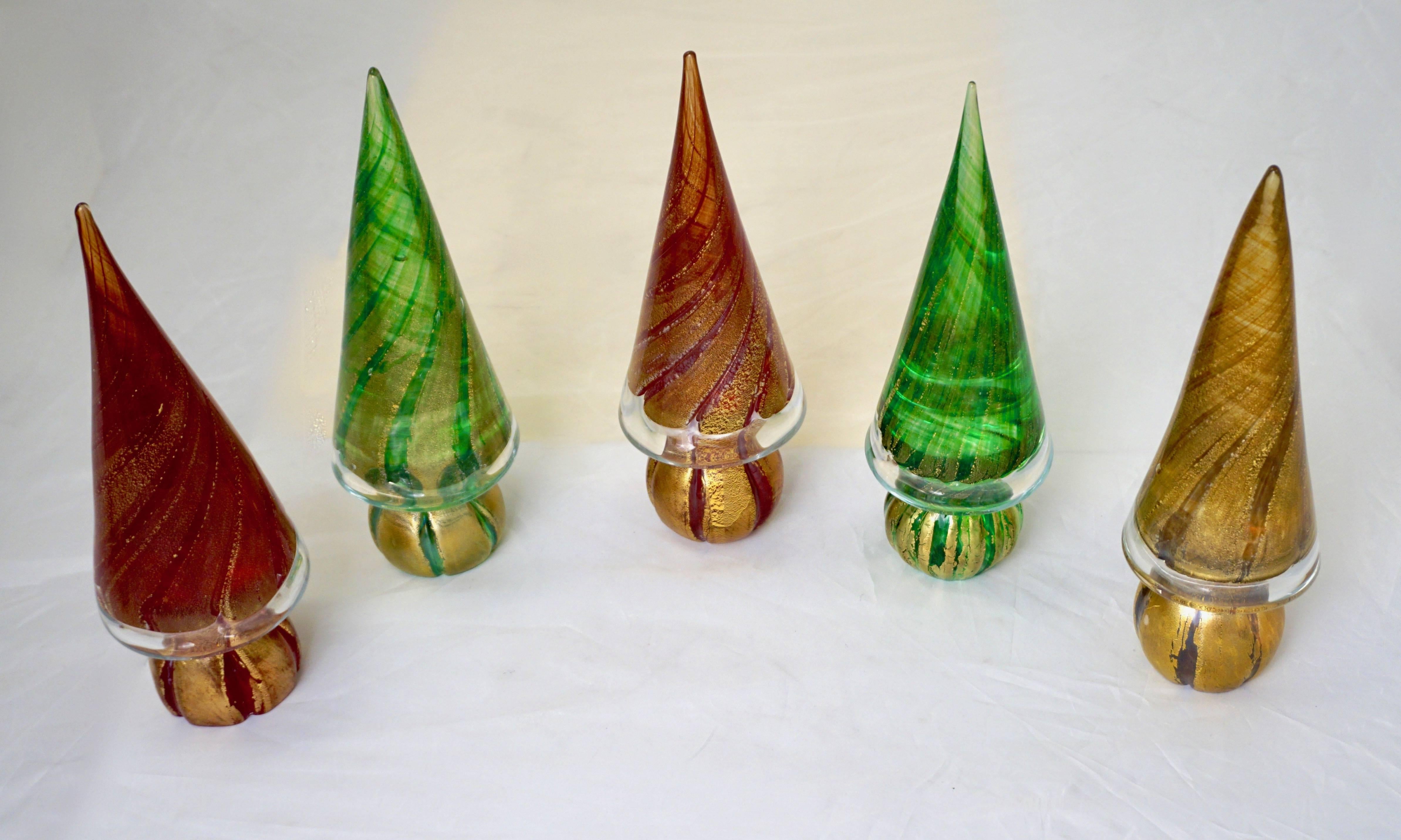 Organic Modern Formia 1980s Italian Vintage Colorful Murano Glass Christmas Tree Sculptures