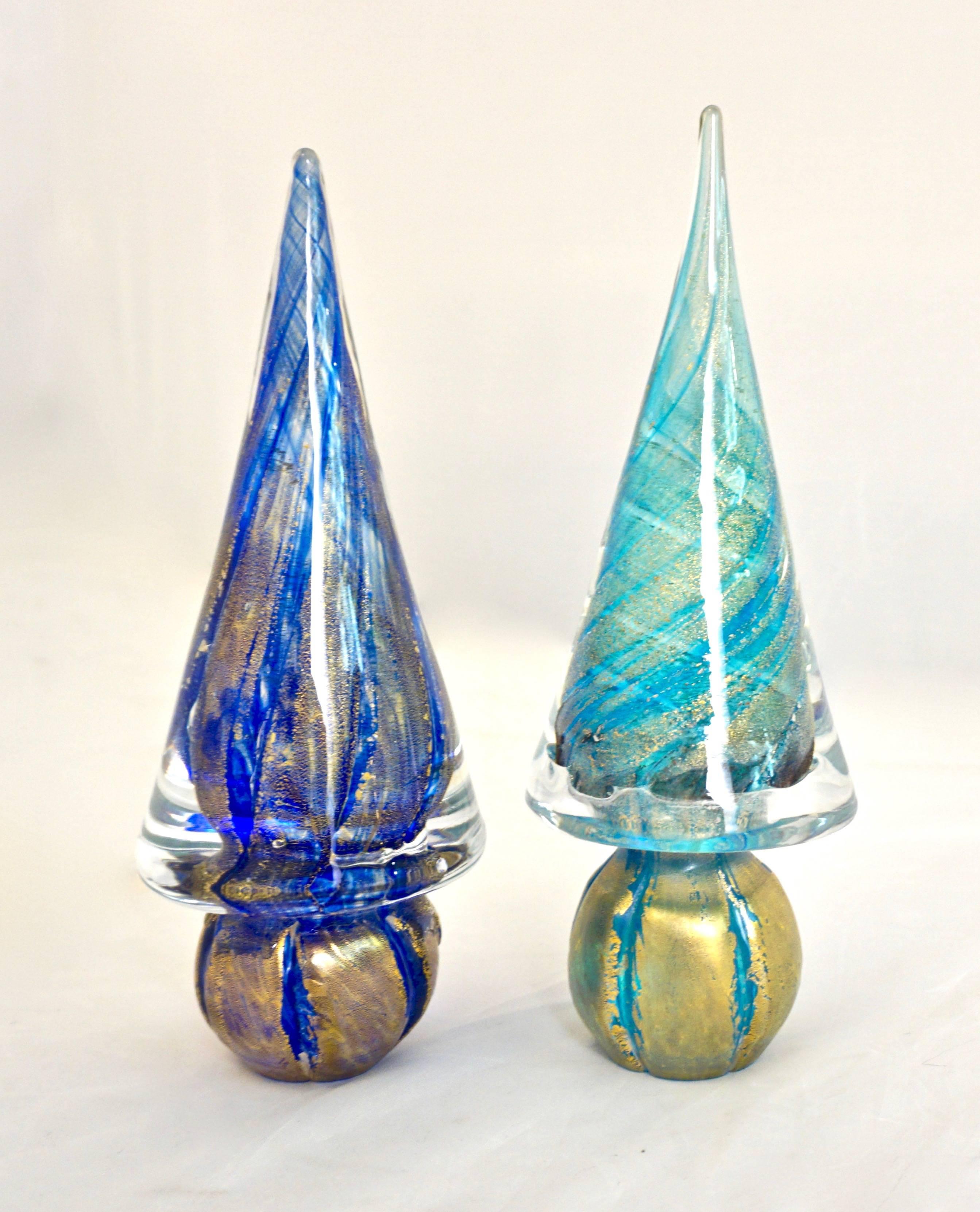Hand-Crafted Formia 1980s Italian Vintage Colorful Murano Glass Christmas Tree Sculptures