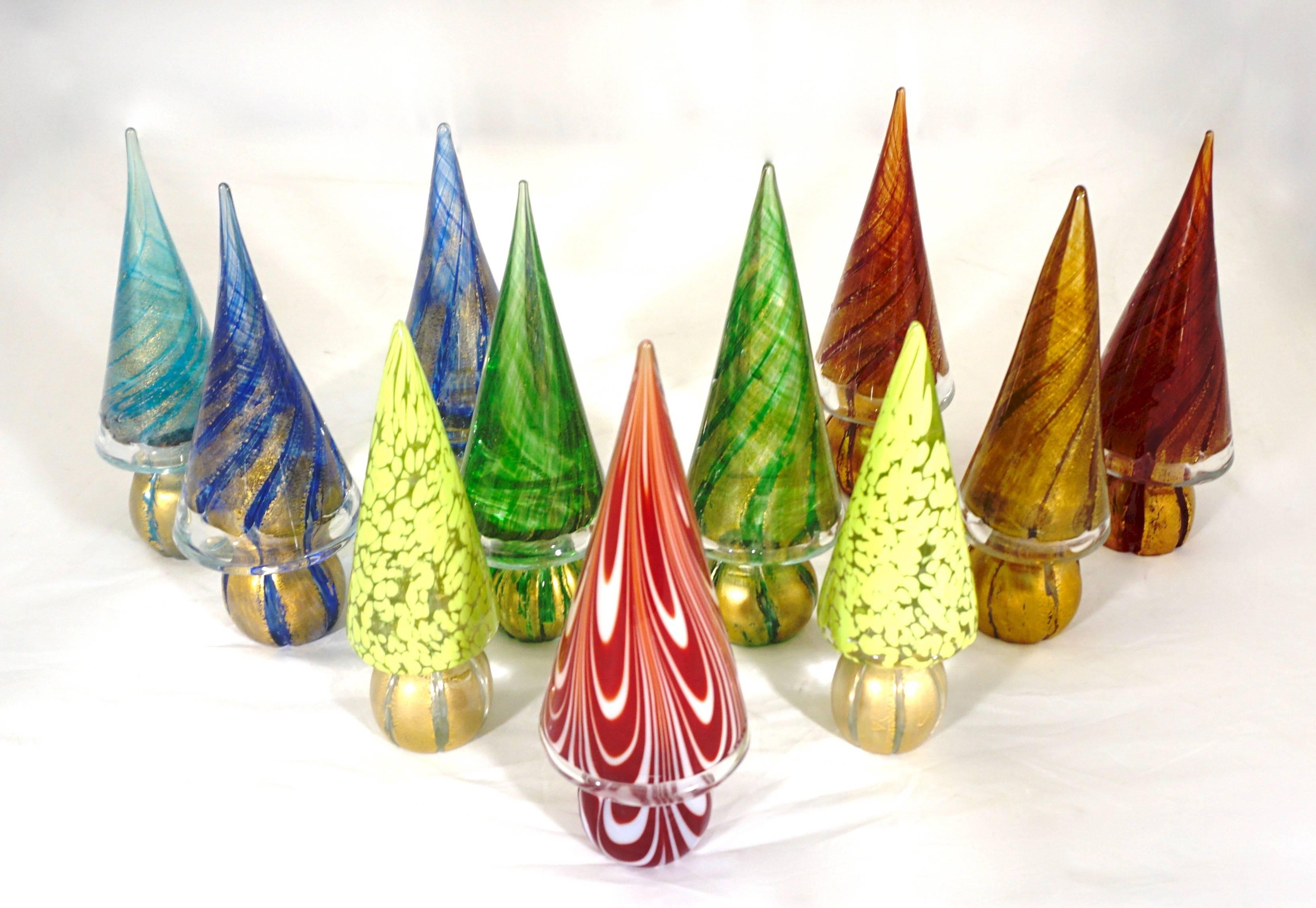 Late 20th Century Formia 1980s Italian Vintage Colorful Murano Glass Christmas Tree Sculptures