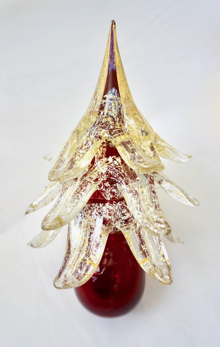Formia Italian Vintage Wine Red Gold Murano Glass Christmas Tree