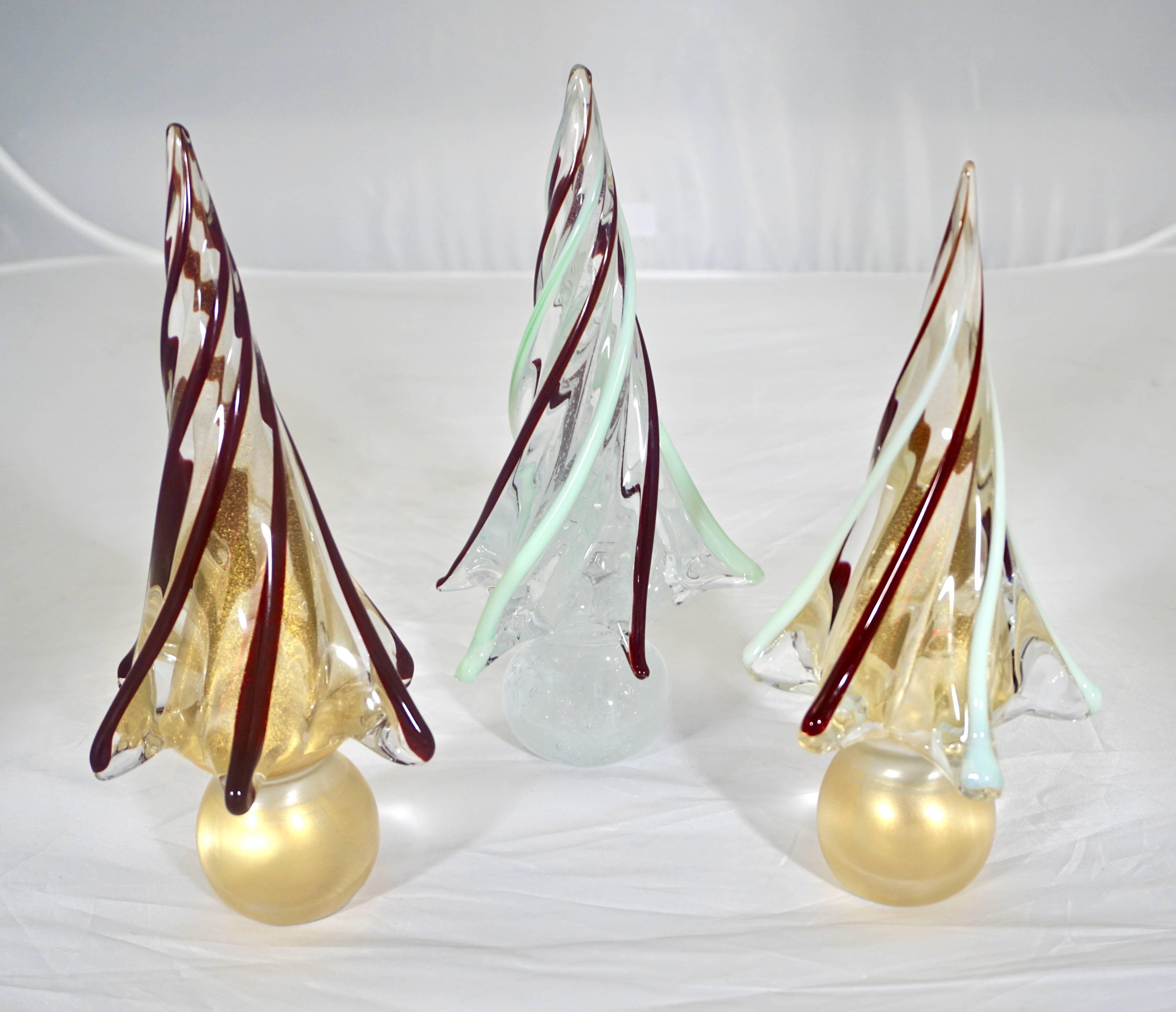 Organic Modern Formia Italian Vintage Wine Red Gold Murano Glass Christmas Tree Sculptures