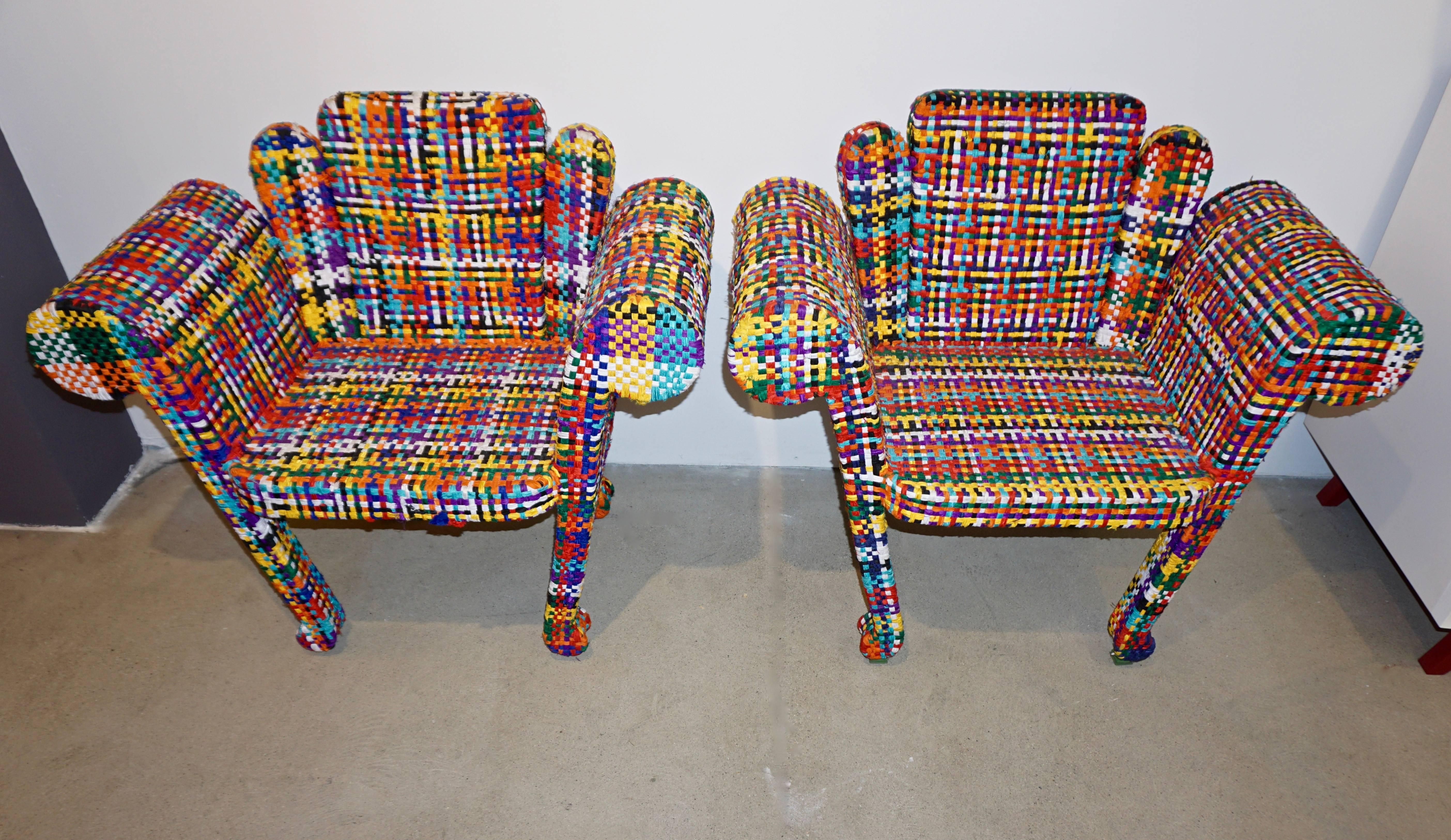 1980s Anacleto Spazzapan Italian Pop Art Pair of Colorful Baroque Armchairs 3