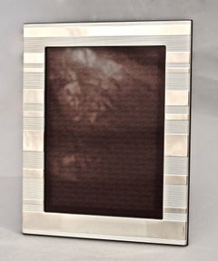 1980s Spain Cartier Sterling Silver Reeded Picture Frame with Original Box