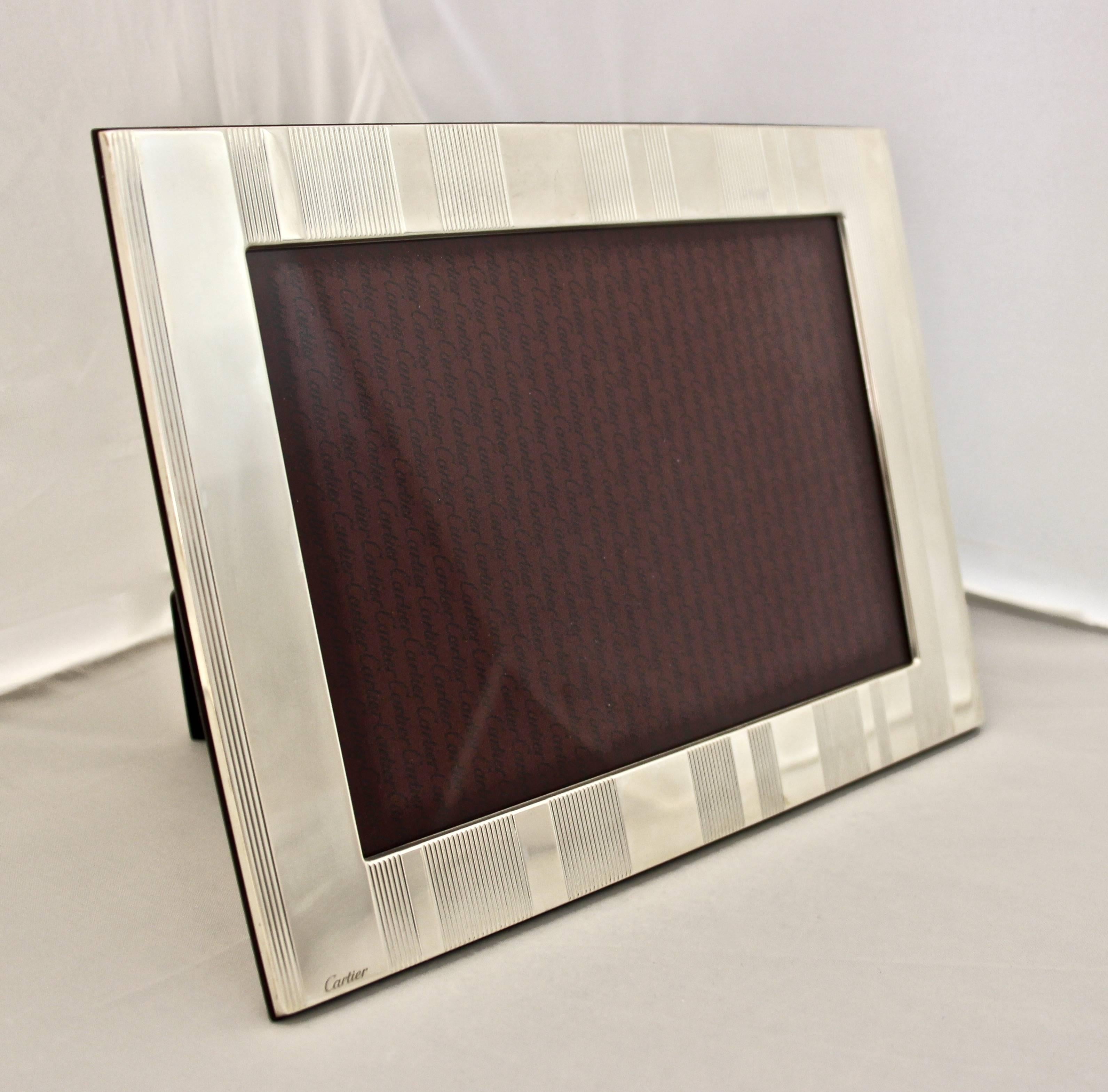 1980s Spain Cartier Sterling Silver Reeded Picture Frame with Original Box 2