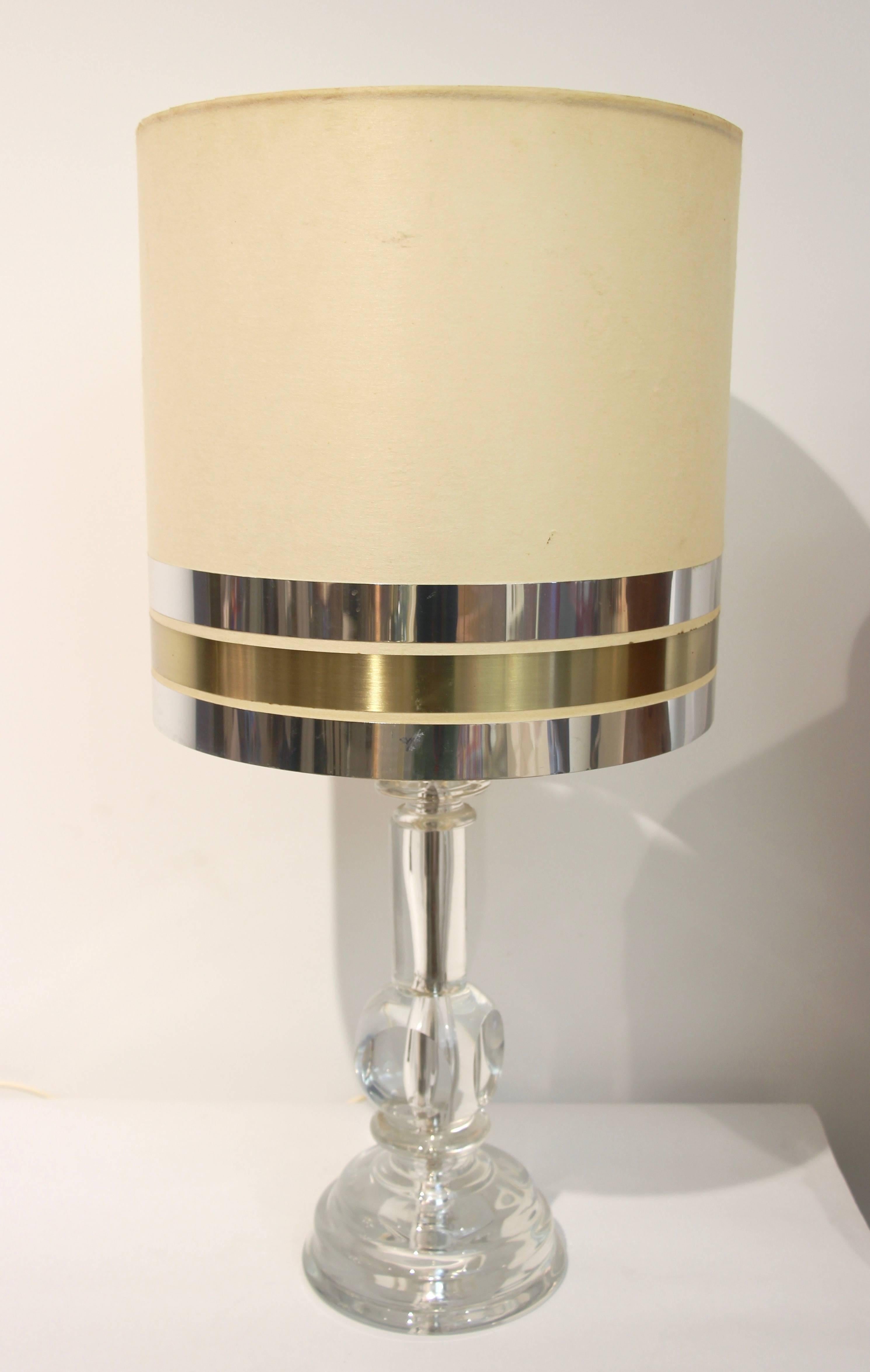 Late 20th Century 1970s Italian Vintage Pair of Crystal Glass Table Lamps with Organic Design