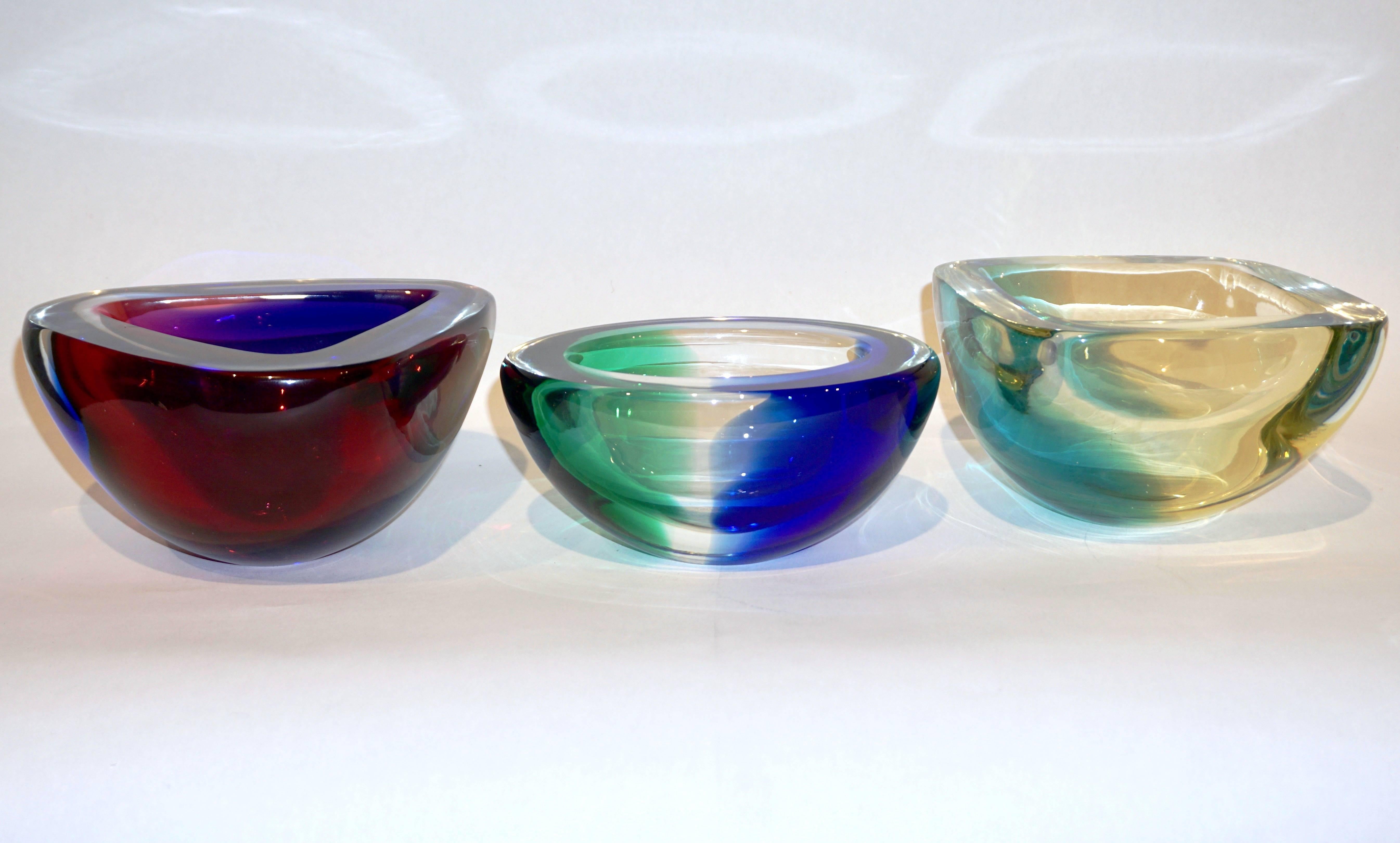 Venini 1970s Italian Murano Glass Geometric Oval Blue Green Murano Glass Bowl 5