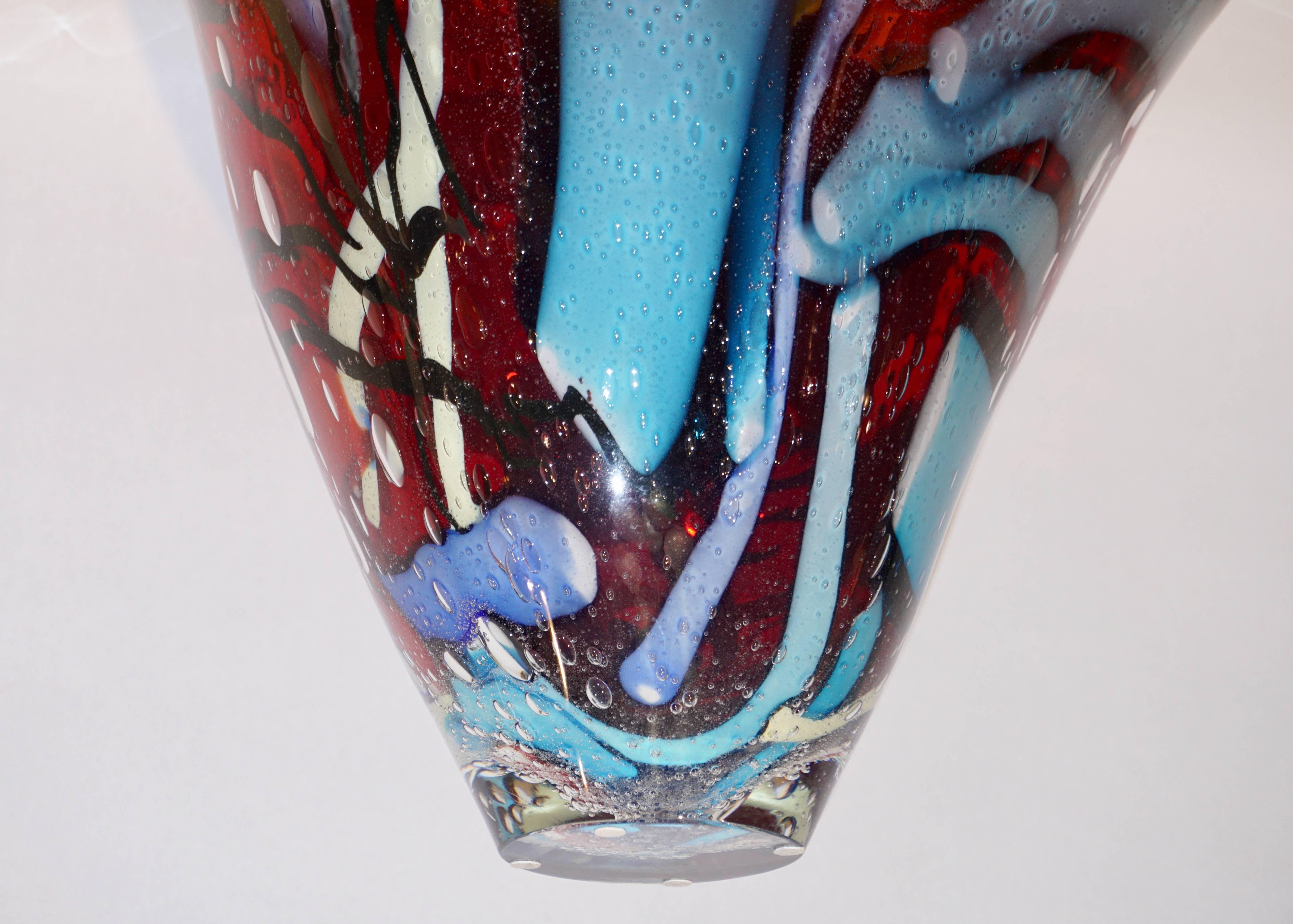 Davide Dona Modern Art Red Azure Blue White Murano Glass Sculptural Vase / Bowl 1