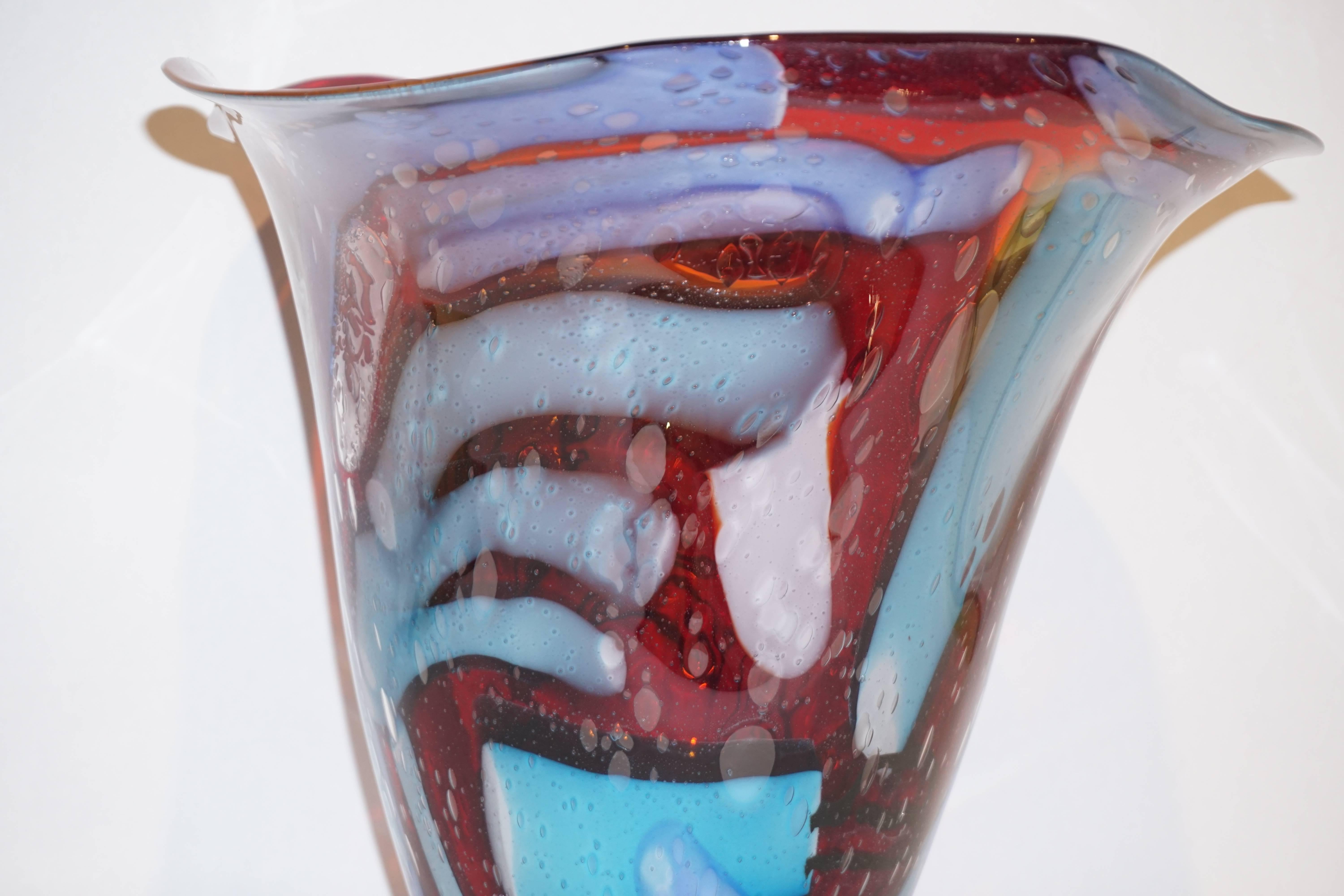 Davide Dona Modern Art Red Azure Blue White Murano Glass Sculptural Vase / Bowl 2