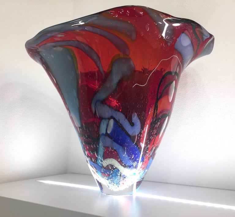 Davide Dona Modern Art Red Azure Blue White Murano Glass