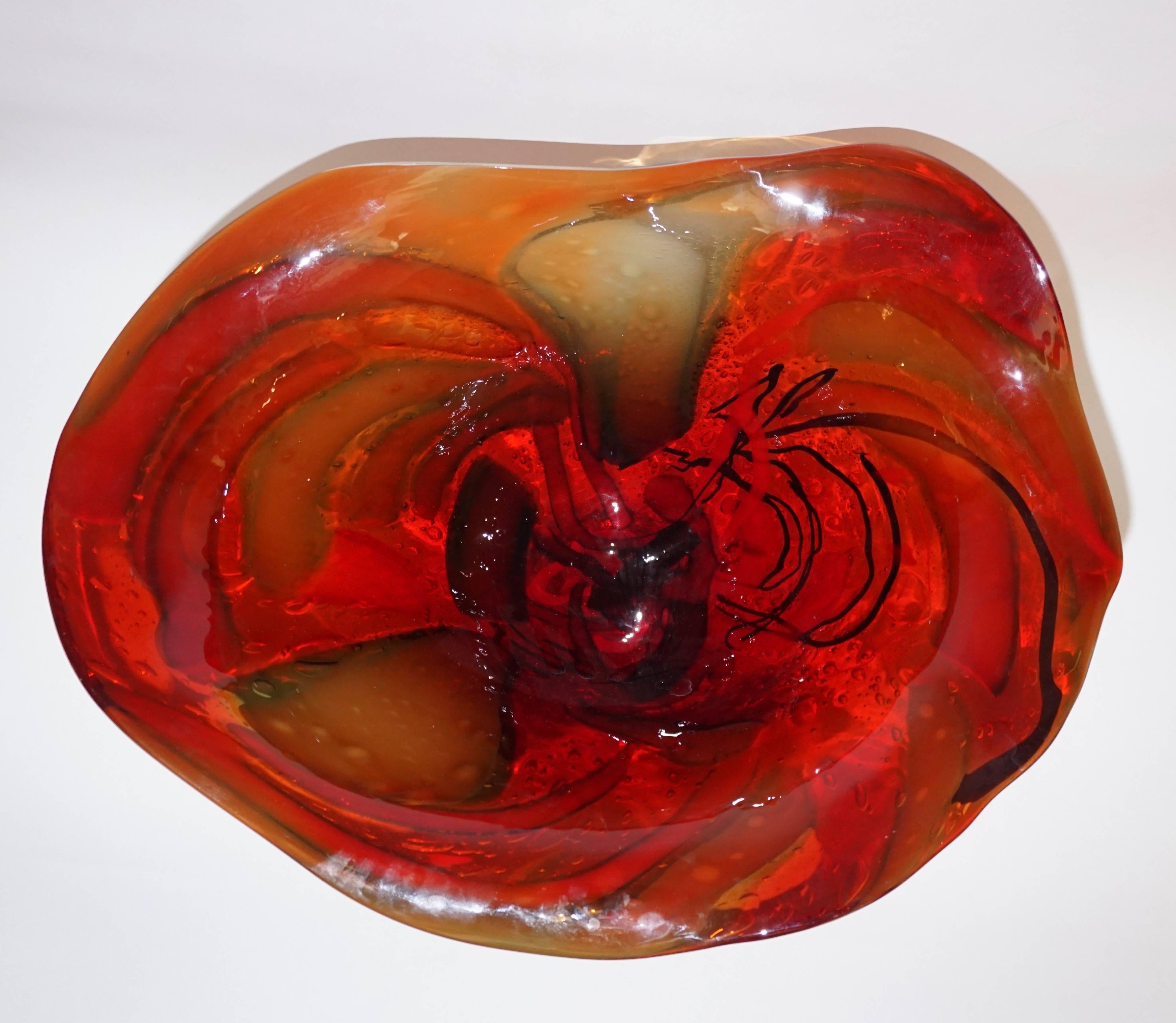 Davide Dona Modern Art Red Azure Blue White Murano Glass Sculptural Vase / Bowl In Excellent Condition In New York, NY