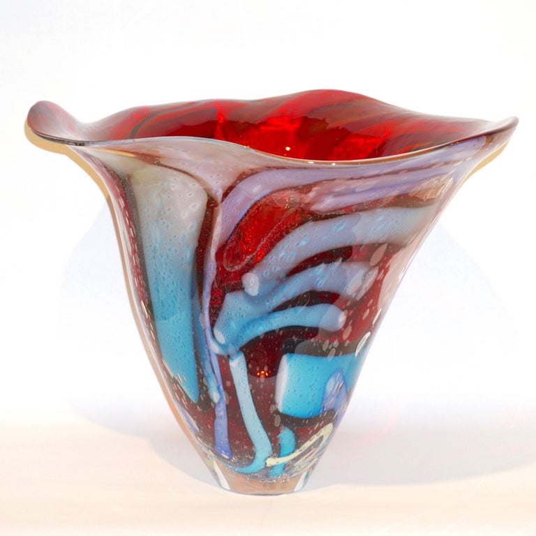Davide Dona Modern Art Red Azure Blue White Murano Glass