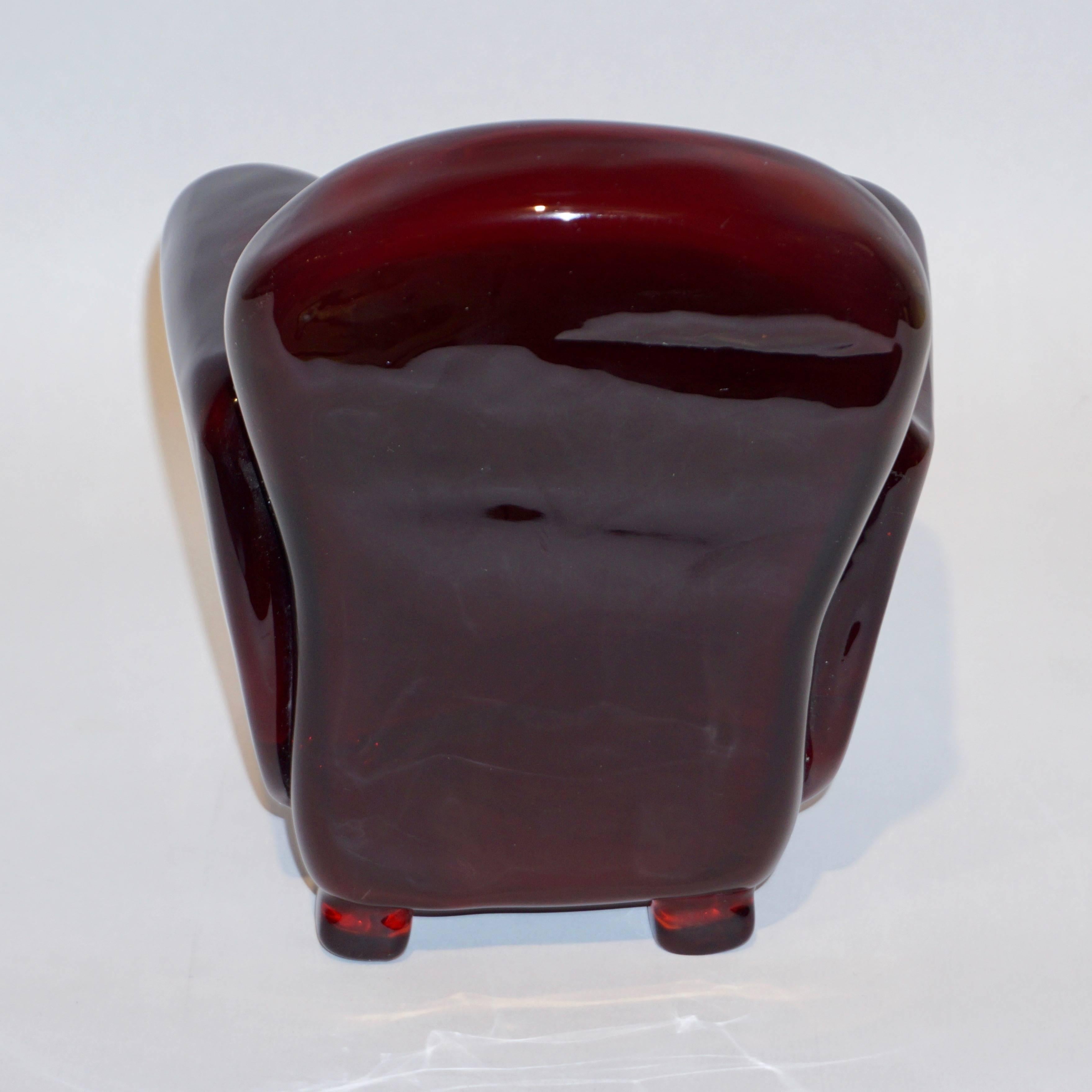 Late 20th Century Pino Signoretto 1980s Italian Burgundy Red Murano Glass Miniature Armchair For Sale
