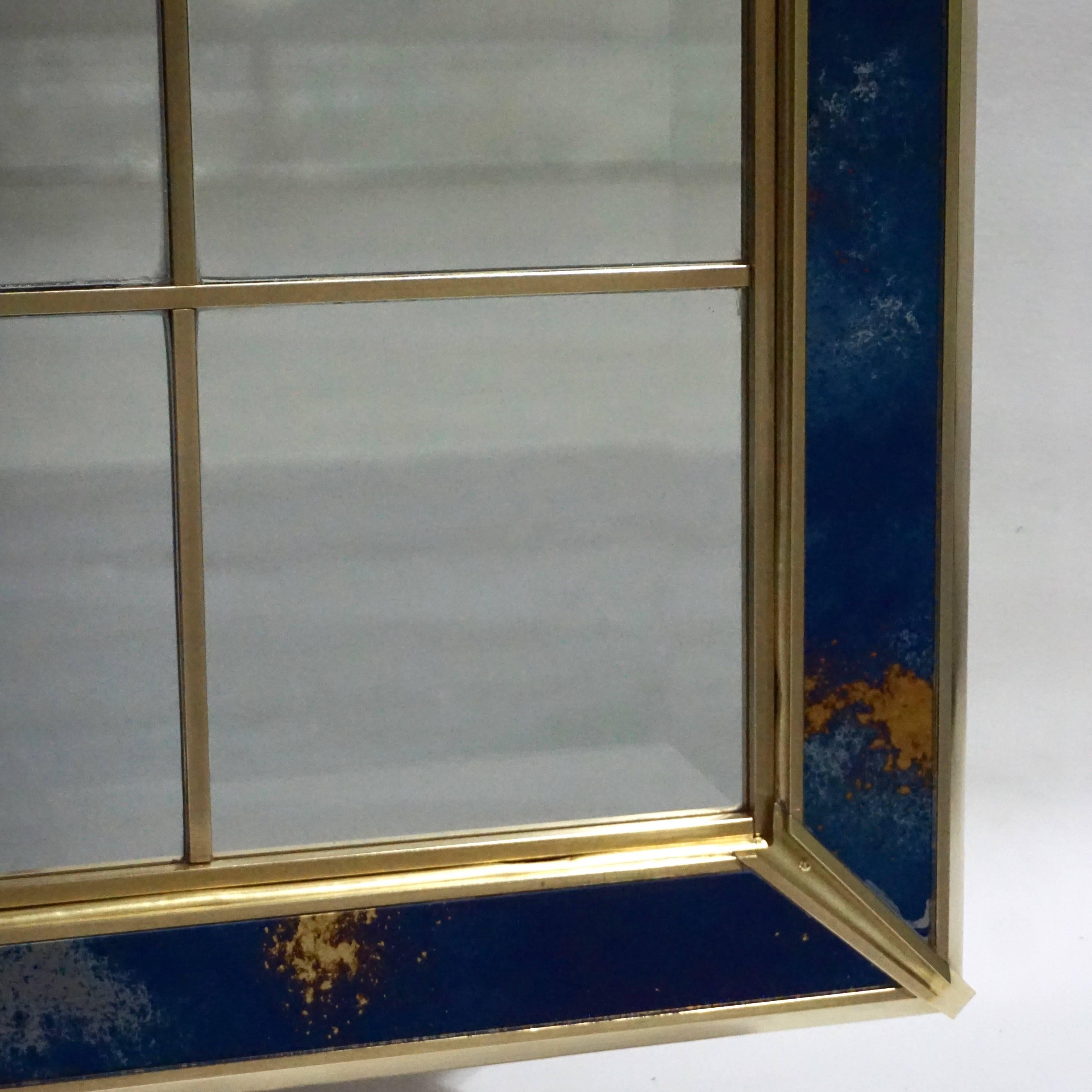 1980s Italian Vintage Gold Copper and Blue Metallic Murano Art Glass Mirror 2