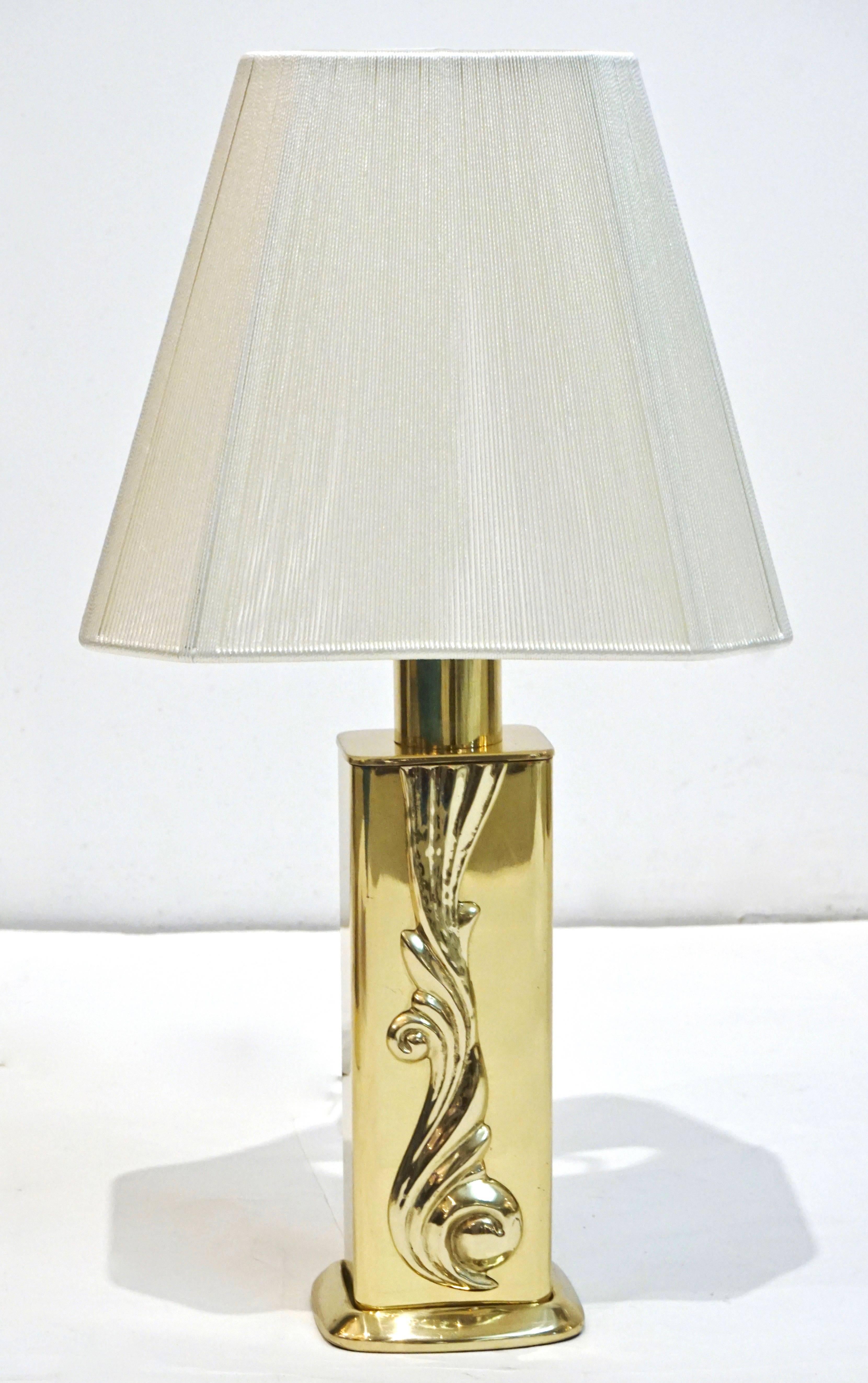 Cast Lipparini 1960s Italian Vintage Pair of Gold Brass Lamps with White Silk Shades
