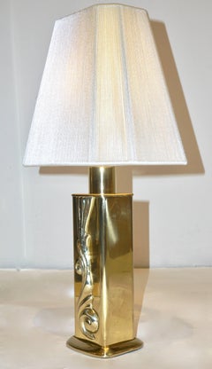 Lipparini 1960s Italian Vintage Pair of Gold Brass Lamps with White Silk Shades