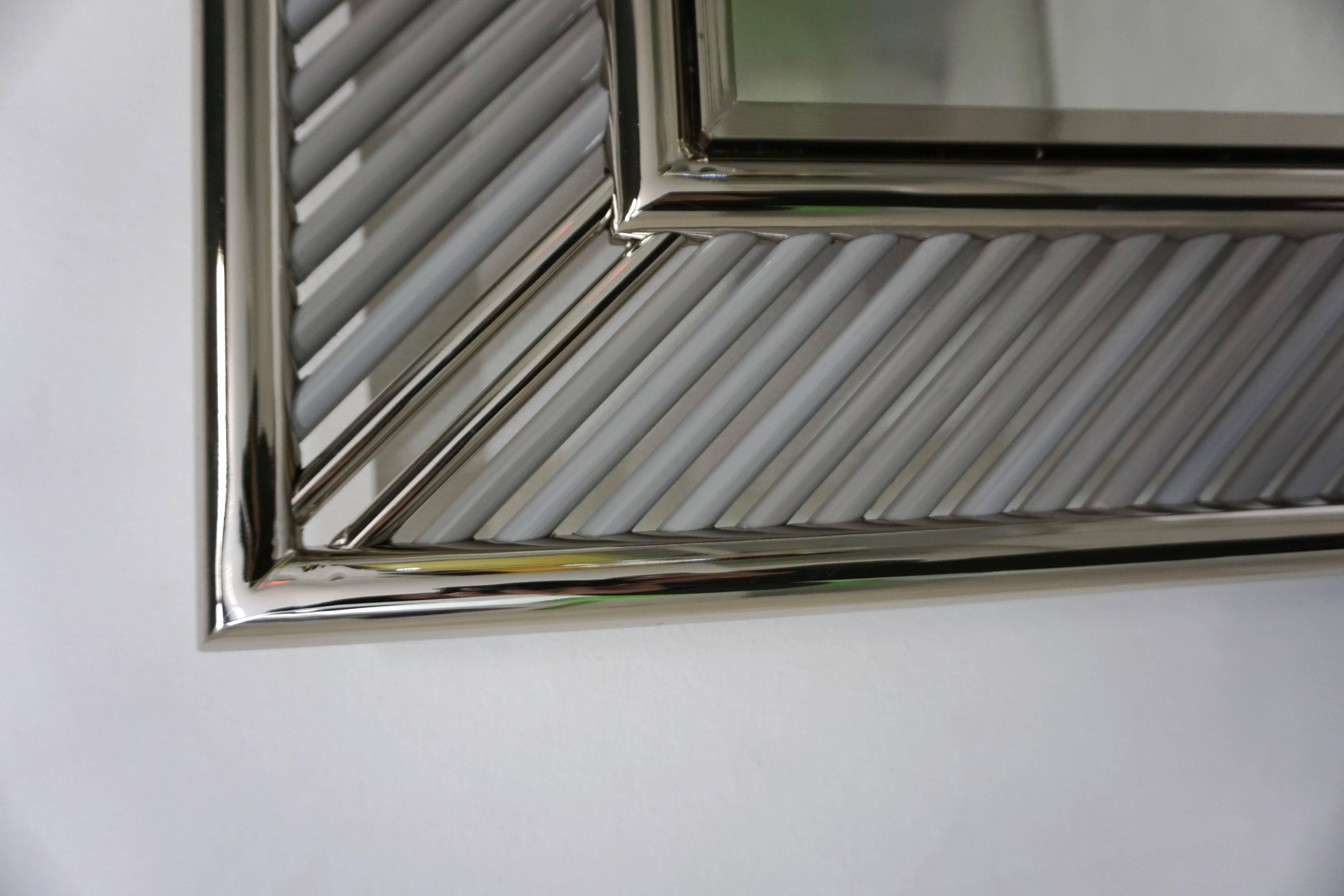 Contemporary Italian Modern Nickel Mirror with Pearl Gray Murano Glass Baguette Fretwork