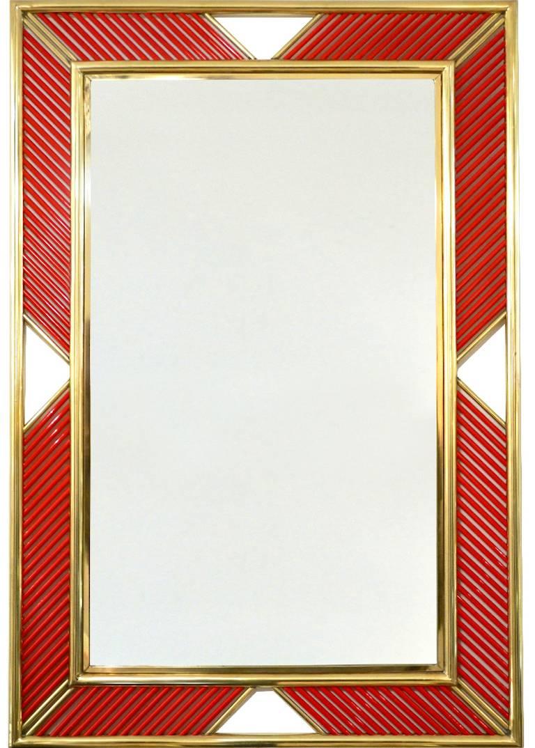 Italian Modern Nickel Mirror with Pearl Gray Murano Glass Baguette Fretwork 3