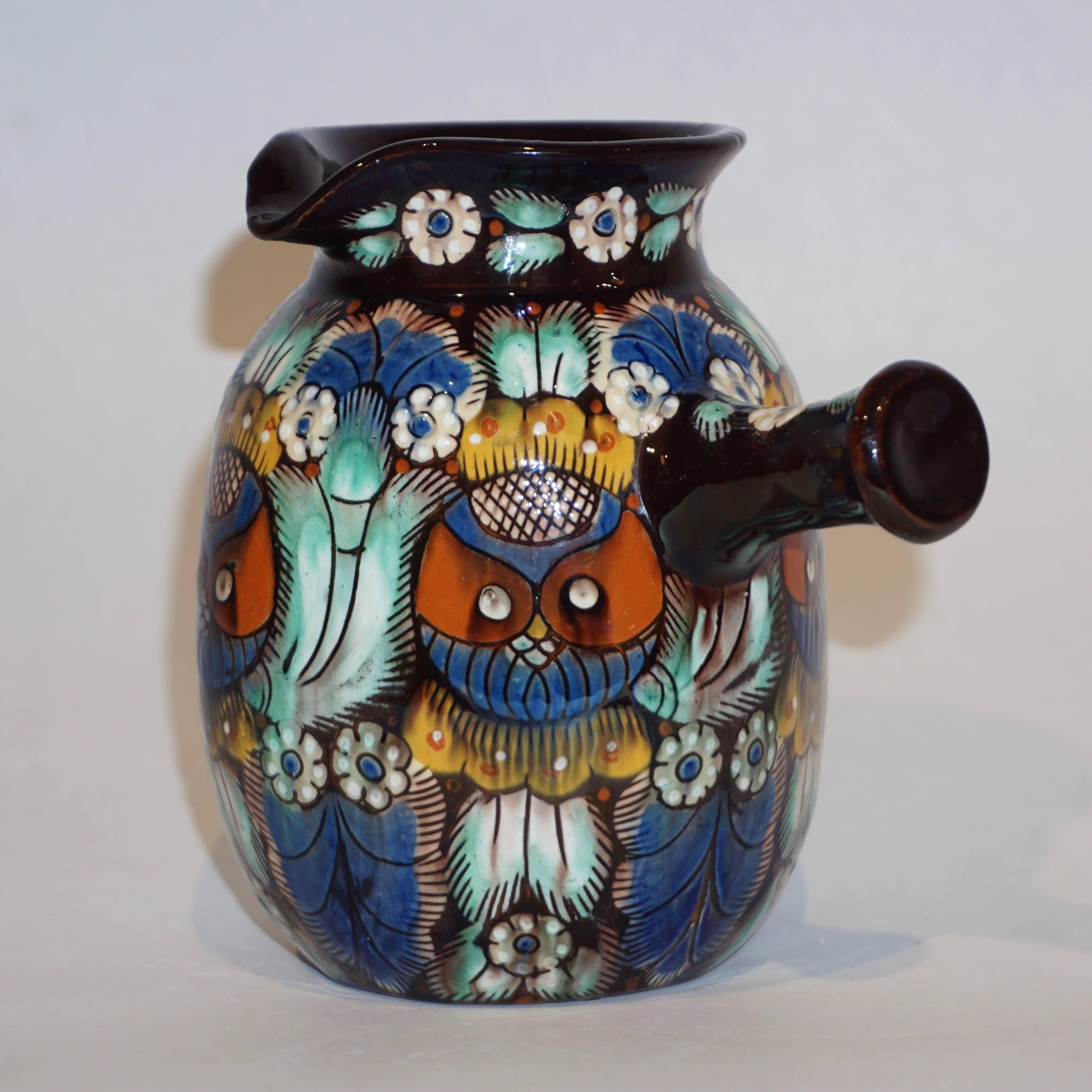 Hand-Painted Antique Swiss Arts & Crafts Thoune Majolica Set of Vase, Jug and Holder For Sale