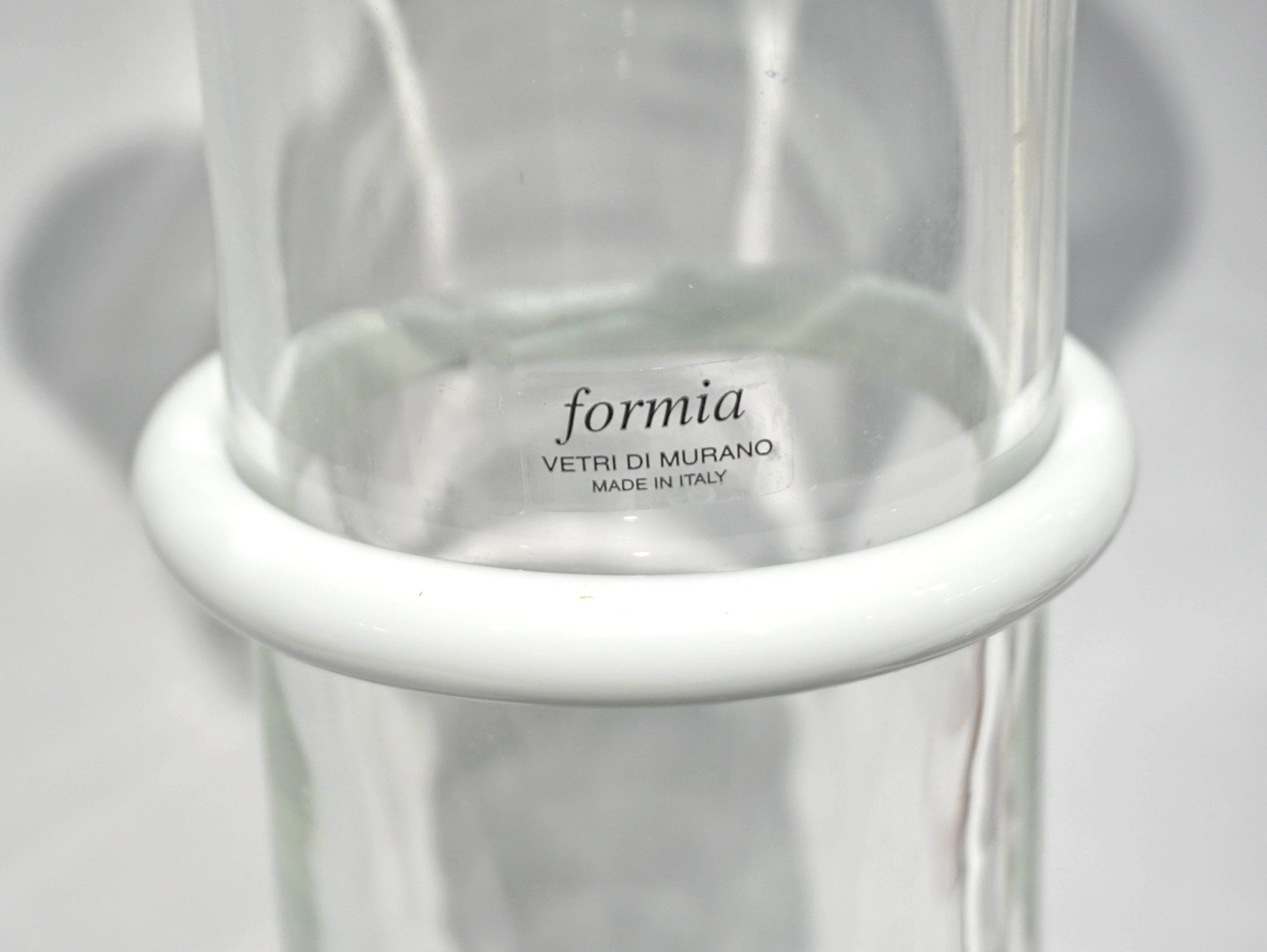 Formia Italian 1970er Jahre Vintage Weiß Kristall klar Murano Glas groß aufgeweitet Vase (Moderne der Mitte des Jahrhunderts) im Angebot