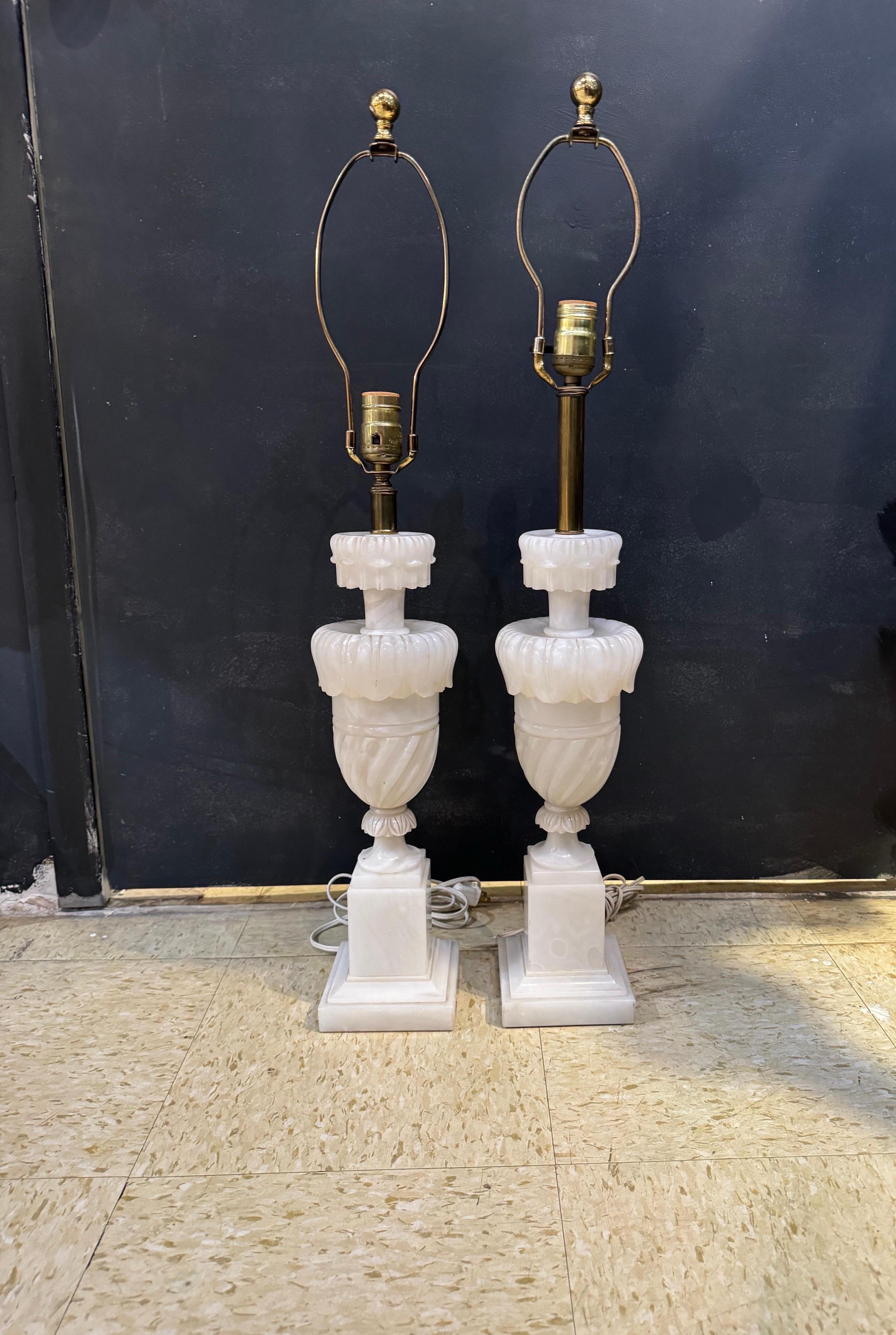 Pair 1930’s Italian carved alabaster table lamps