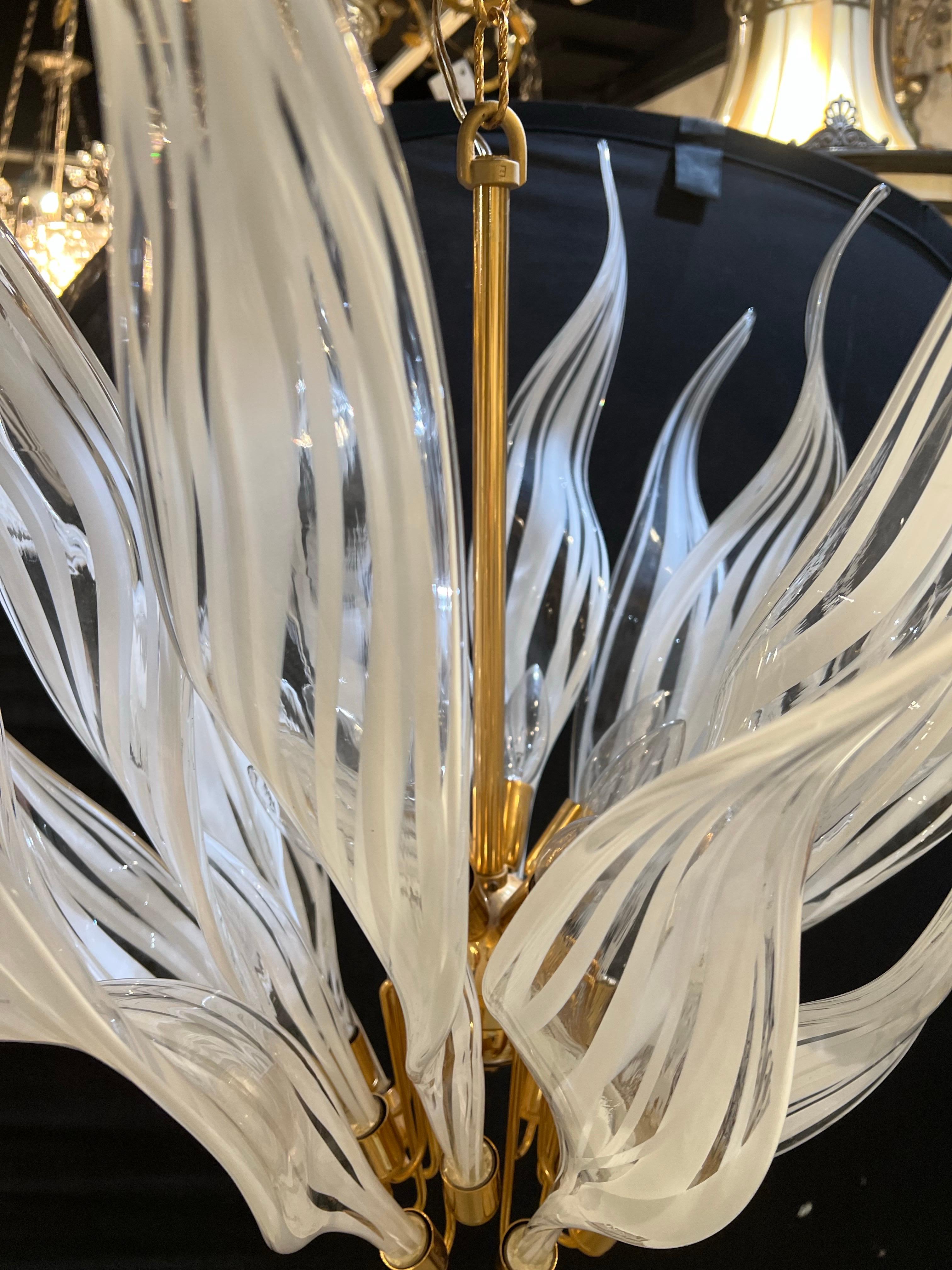 1960 Murano White Glass Flames Chandelier 1