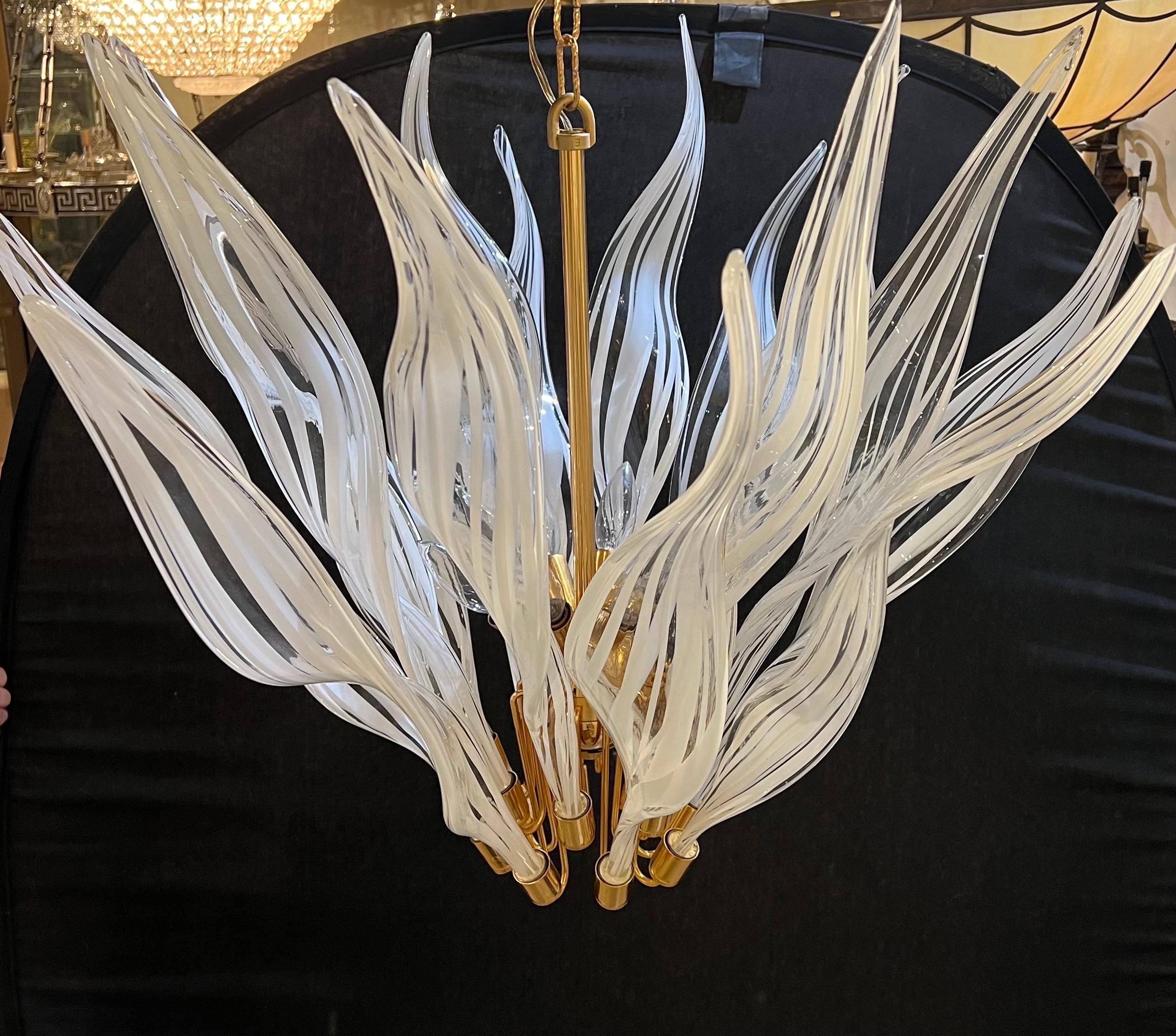 1960 Murano White Glass Flames Chandelier 2