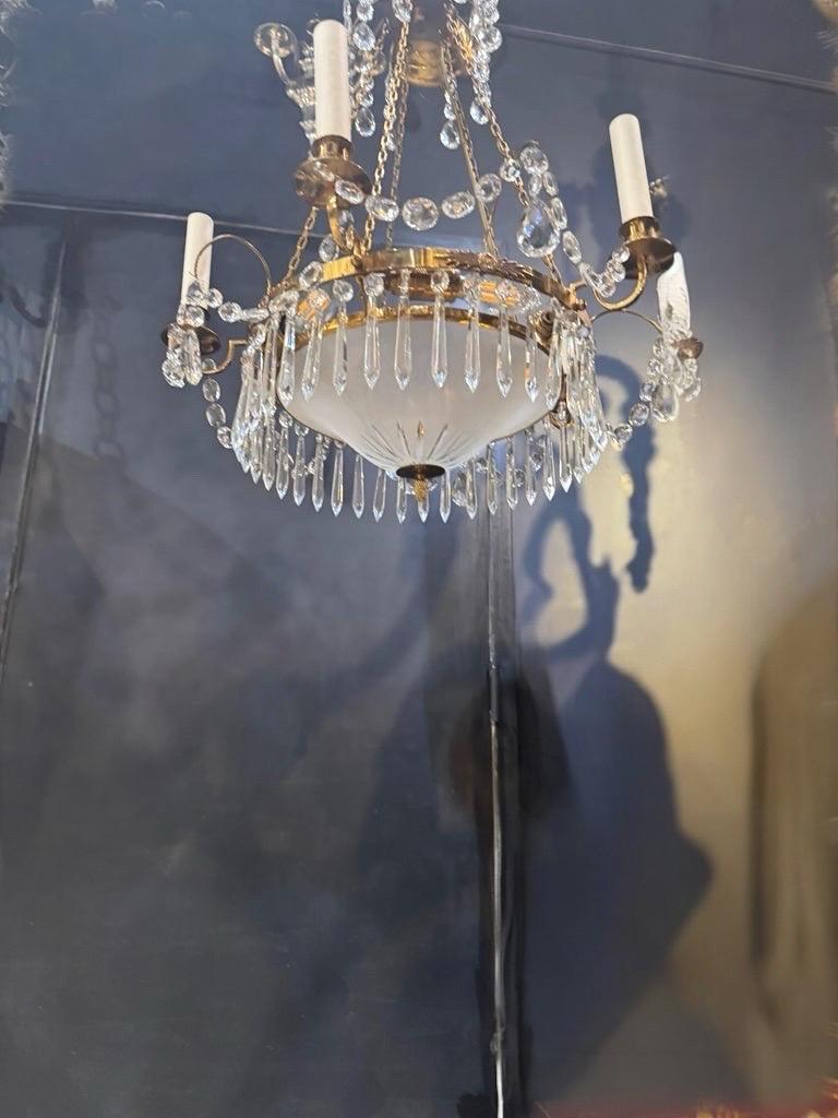 Stile impero Lampadario Impero svedese del 1930 con cristalli e vetro inciso in vendita