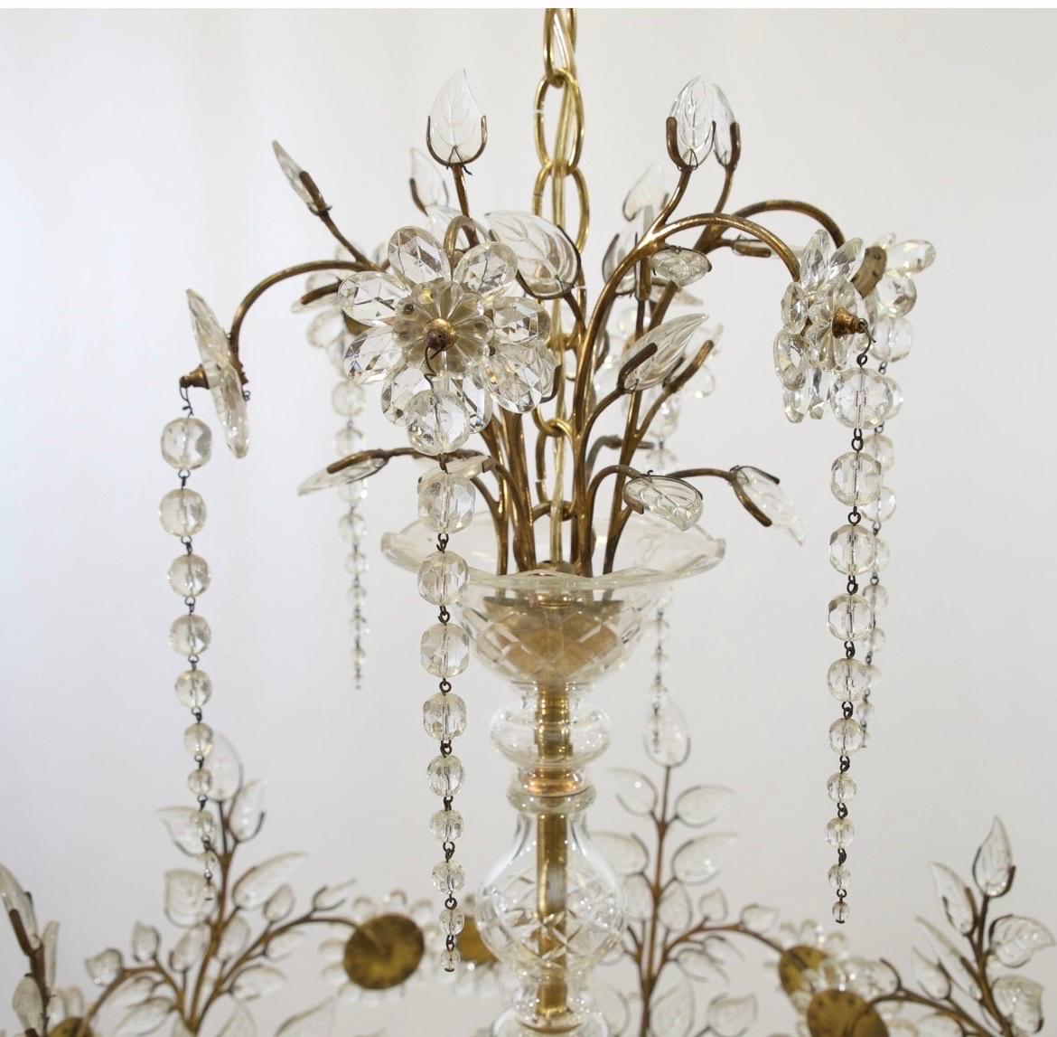 French 1940 Bagues Crystals Flowers Chandelier For Sale