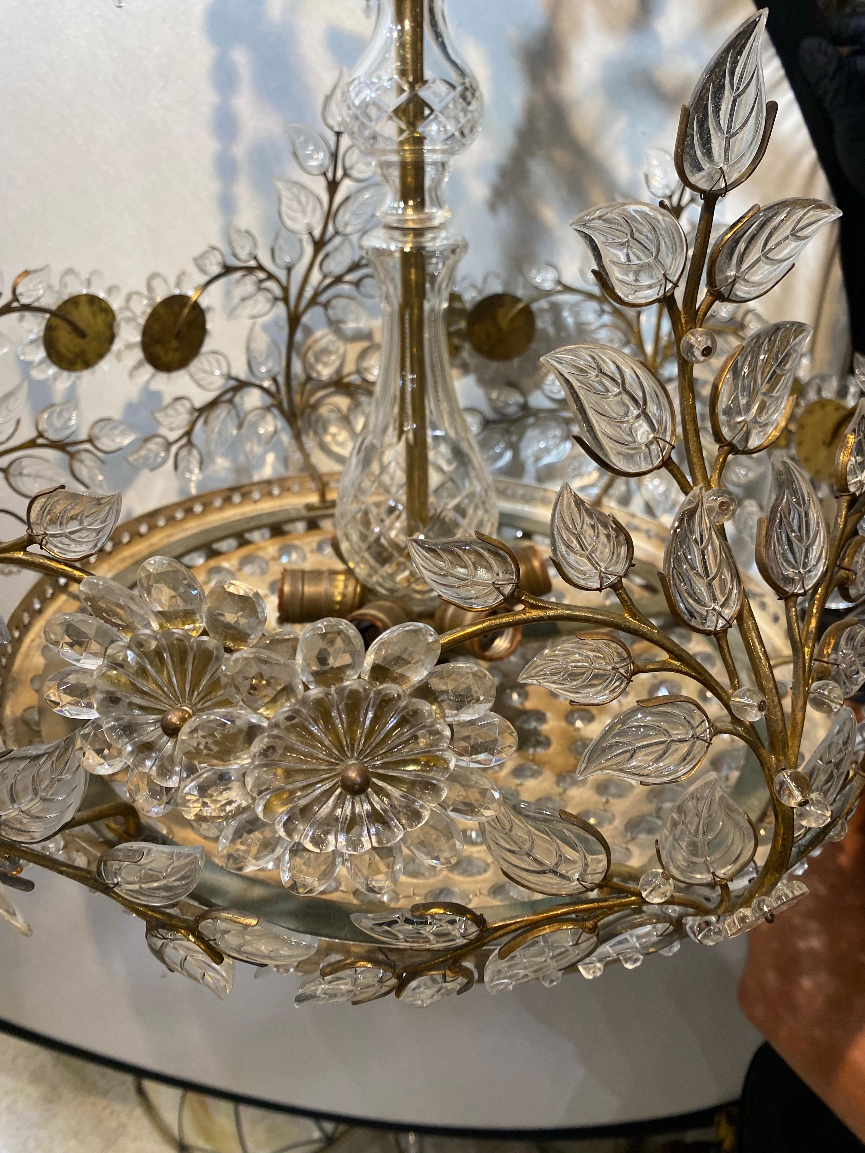1940 Bagues Crystals Flowers Chandelier For Sale 2