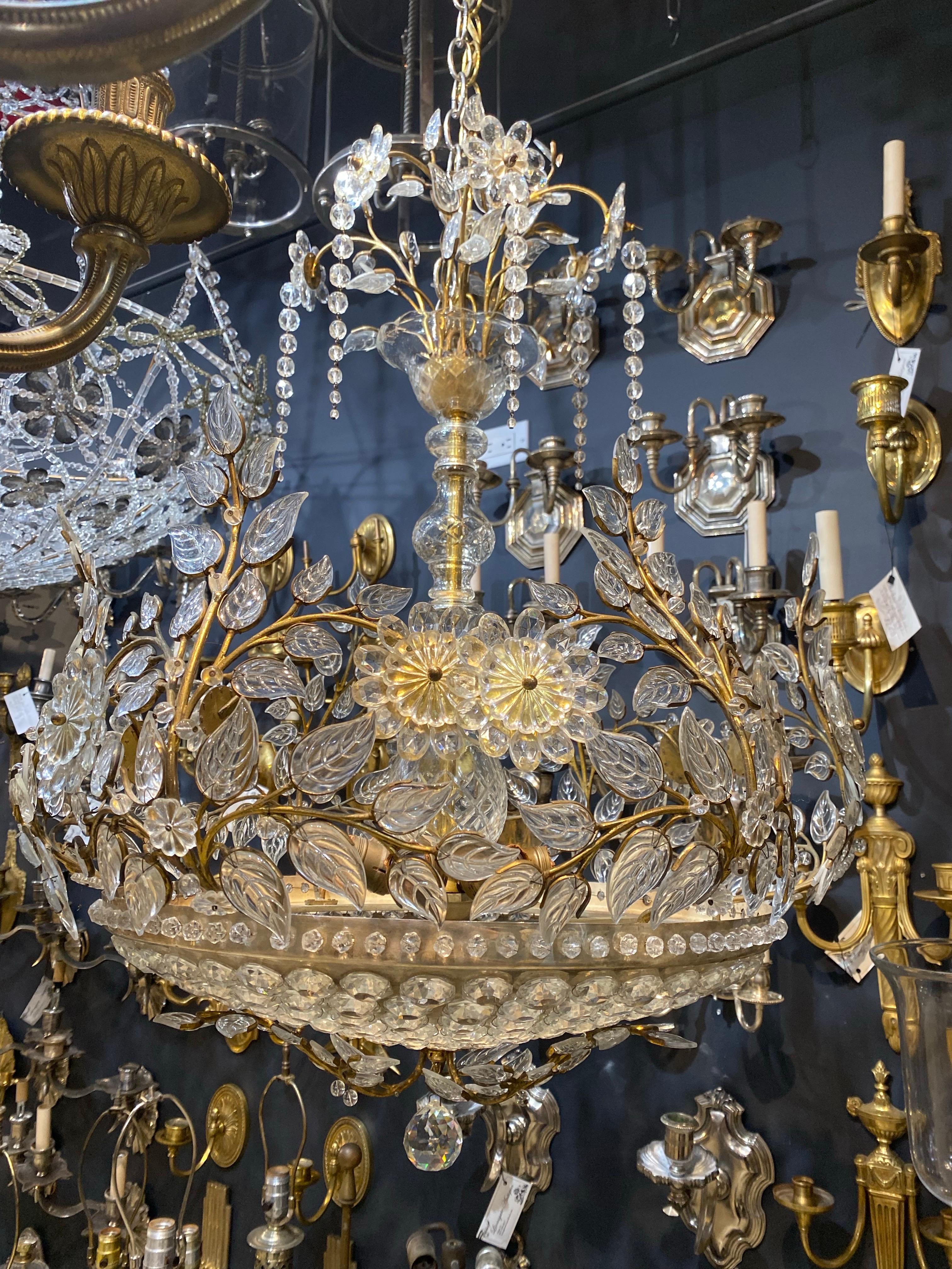 1940 Bagues Crystals Flowers Chandelier For Sale 3