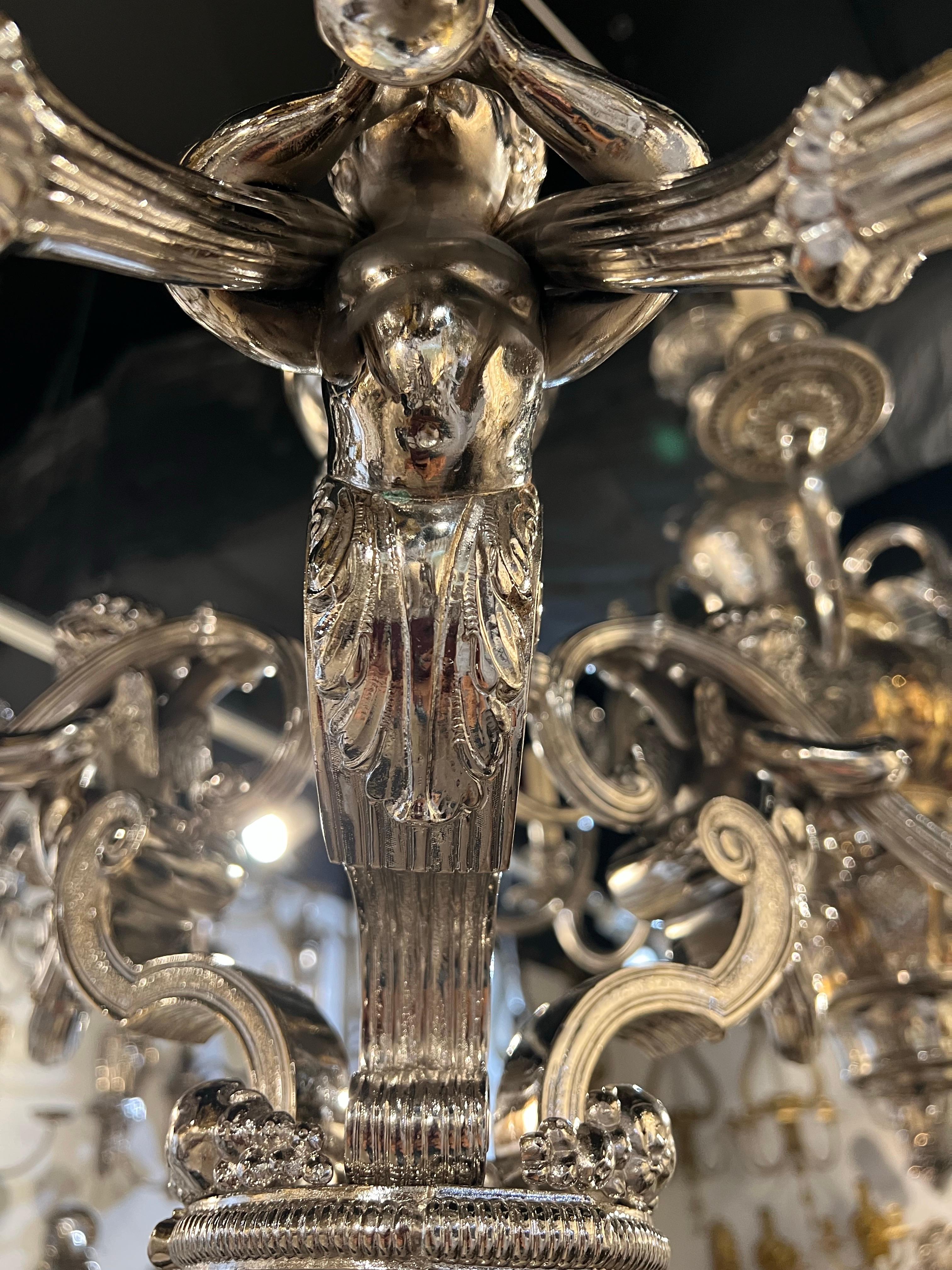 1900 Neoclassic Silver Chandelier with Cherubs 6 Lights For Sale 2