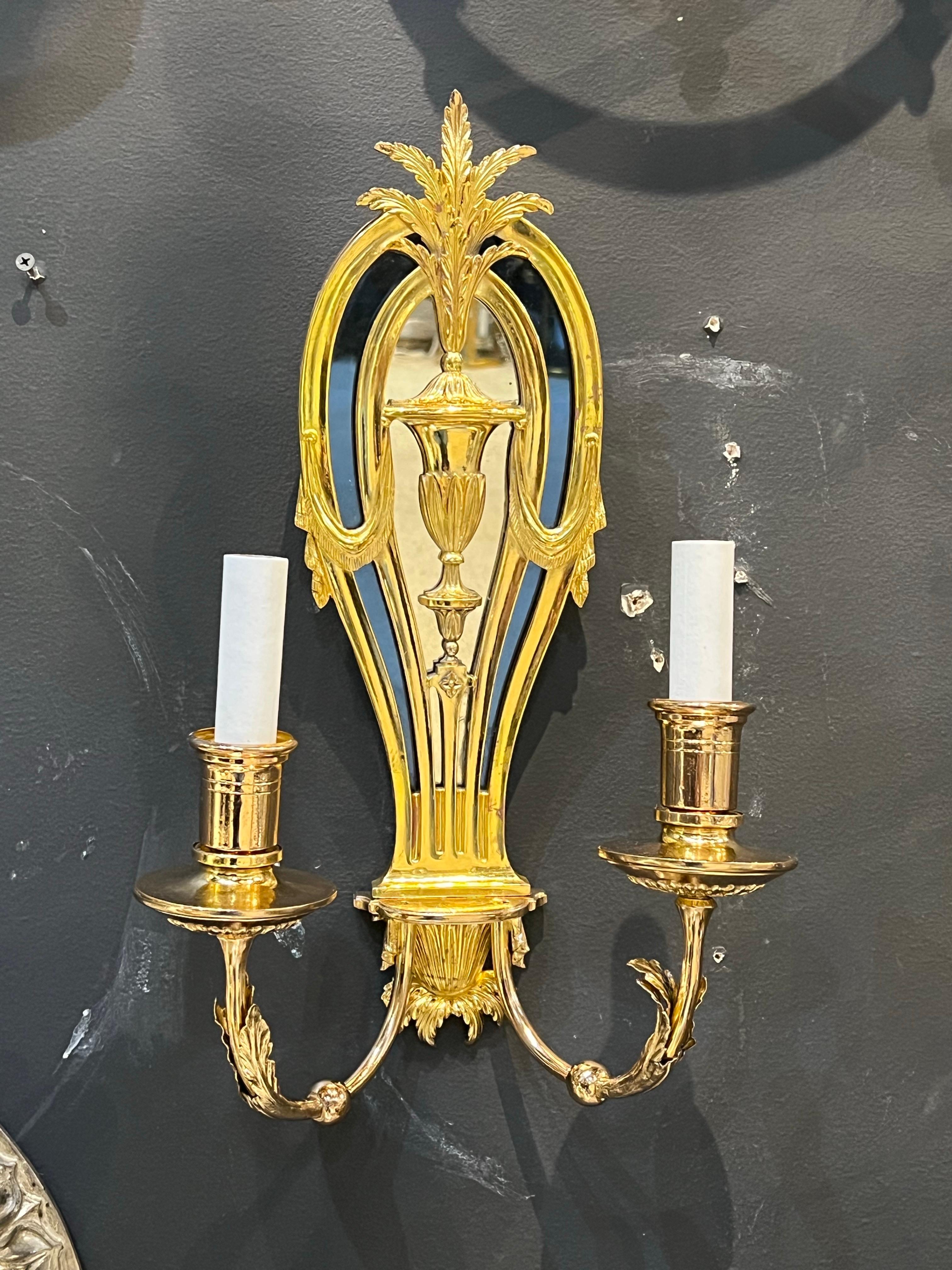 1920 Caldwell Bronze Sconces with Mirror and Cobalt Glass en venta 4