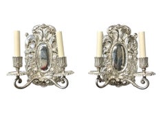 1900 Caldwell Silver Plated Sconces with Waves Design