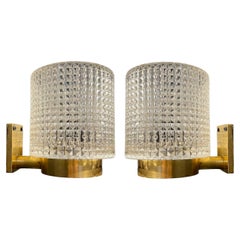 1930's French Large Cut Crystal Sconces with Interior Light