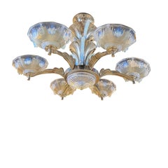 1940's Art Deco Opalescent Glas und vernickelt Kronleuchter 6 Lights