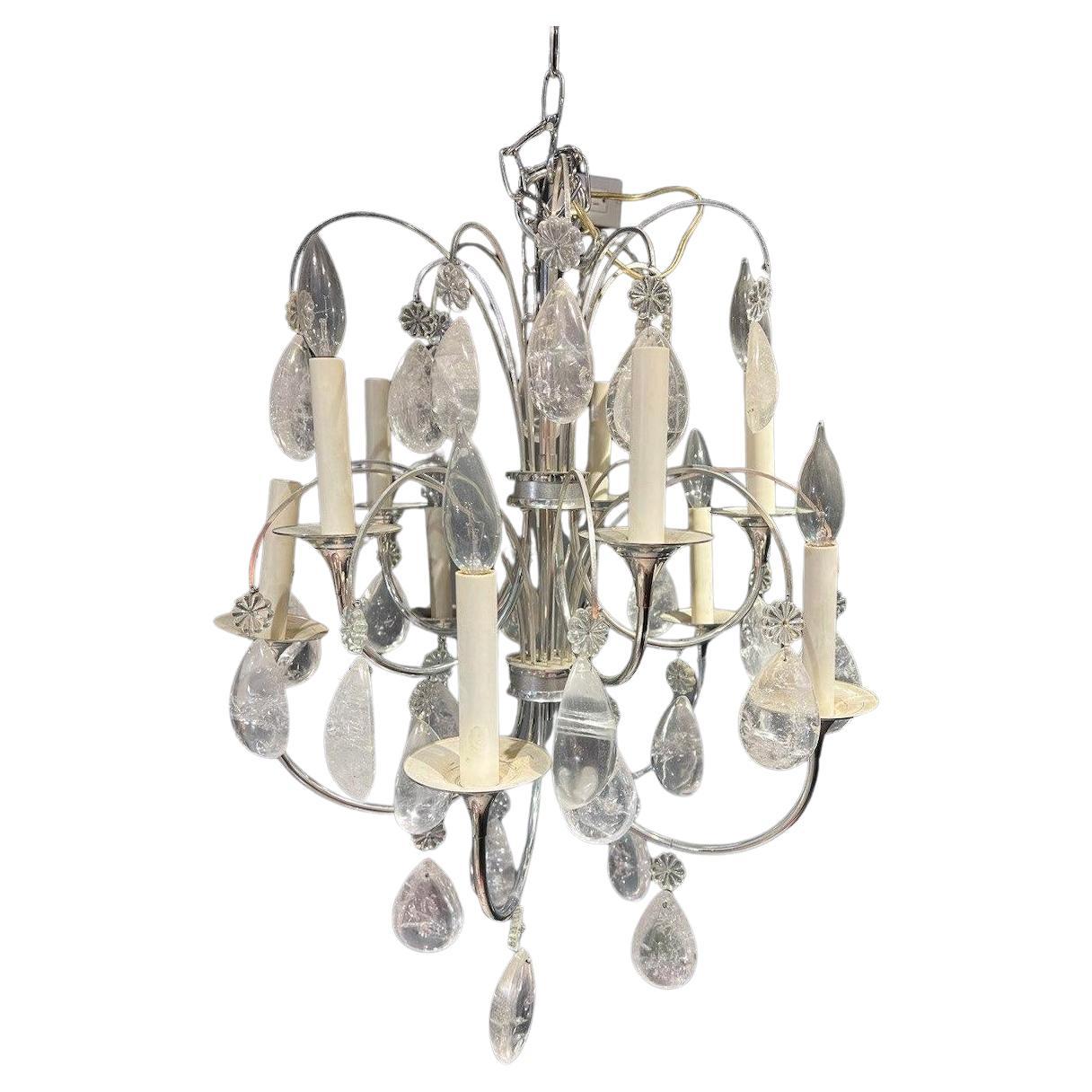 1930's French Silver Plated Chandelier with Rock Crystals