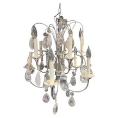 1930's French Silver Plated Chandelier with Rock Crystals