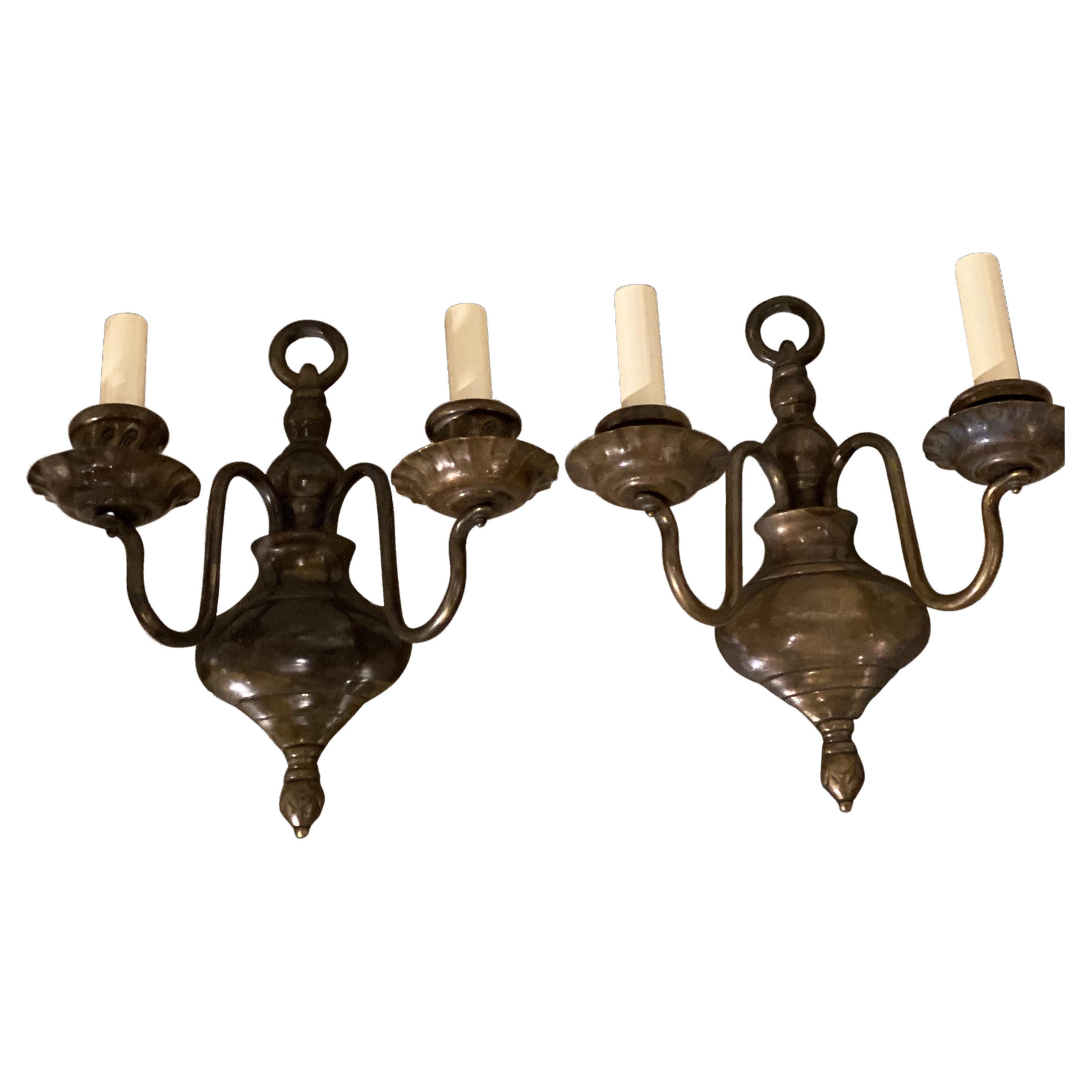 1920's Caldwell Brown Patina Bronze Sconces For Sale