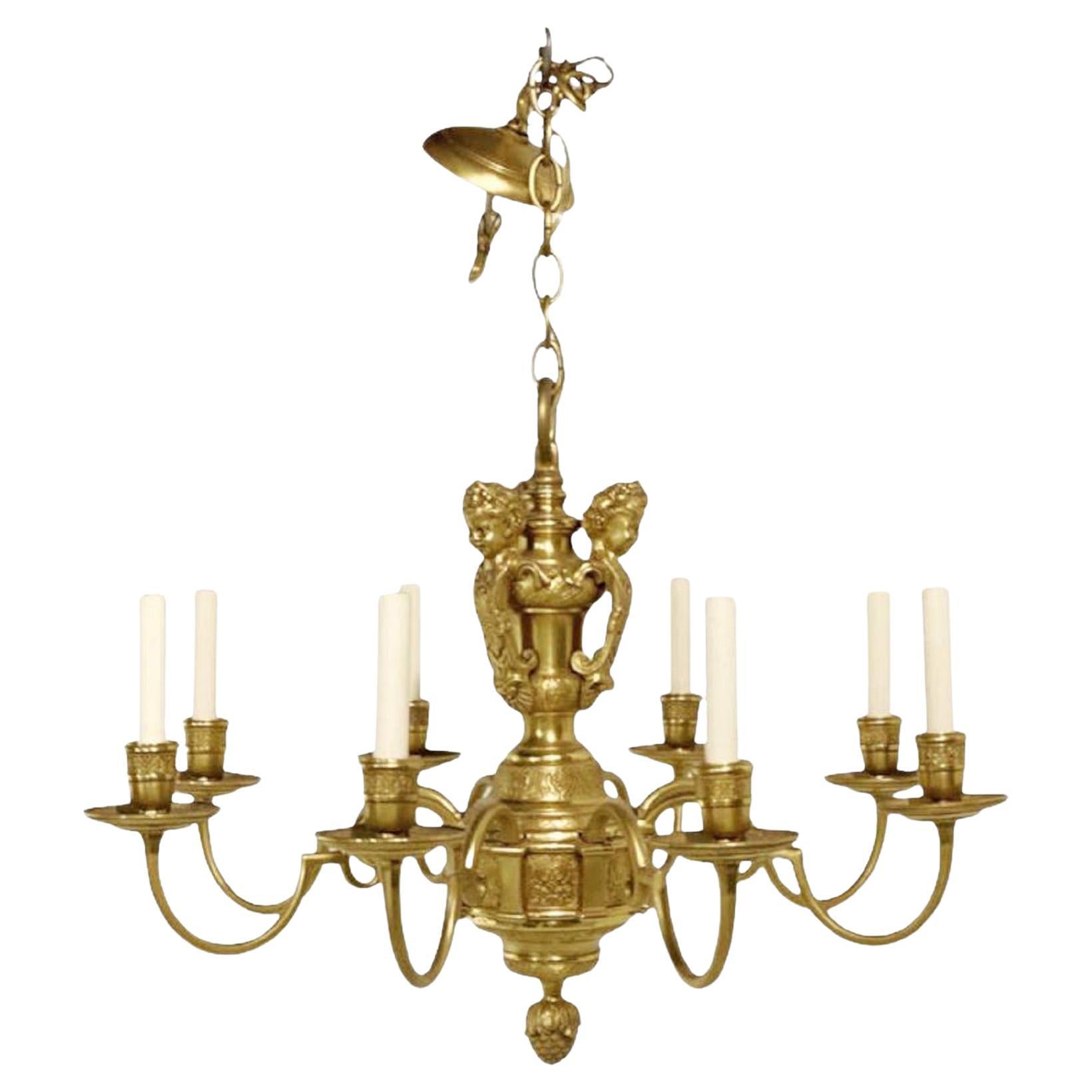 1900's Caldwell Gilt Bronze Chandelier with cherubs