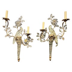1930's French Bagues Gilt Metal Bird Sconces with Two Lights