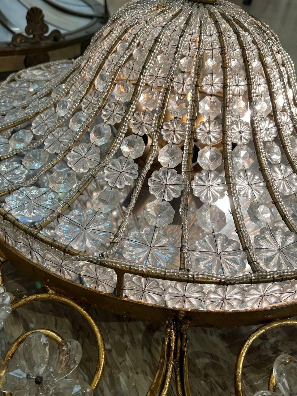 1930's French Bagues Light Fixture with Crystals For Sale 1