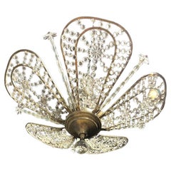 1940's French Silver Plated Light Fixture with Crystals