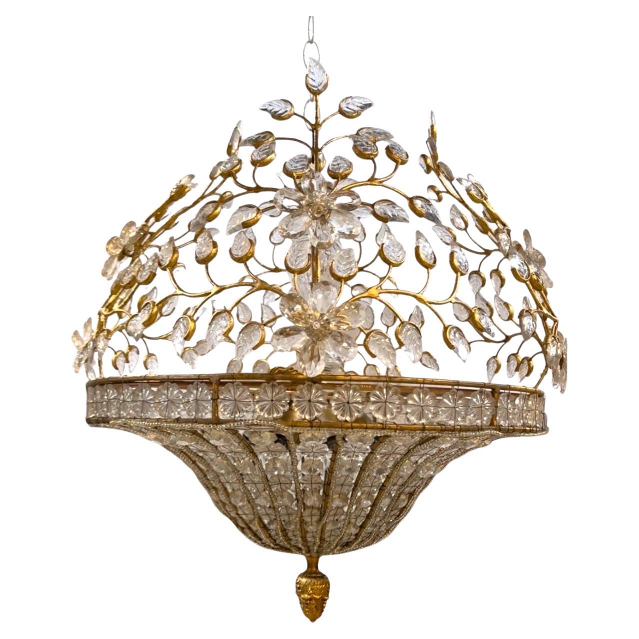 1930’s French Bagues Crystal Light Fixture For Sale