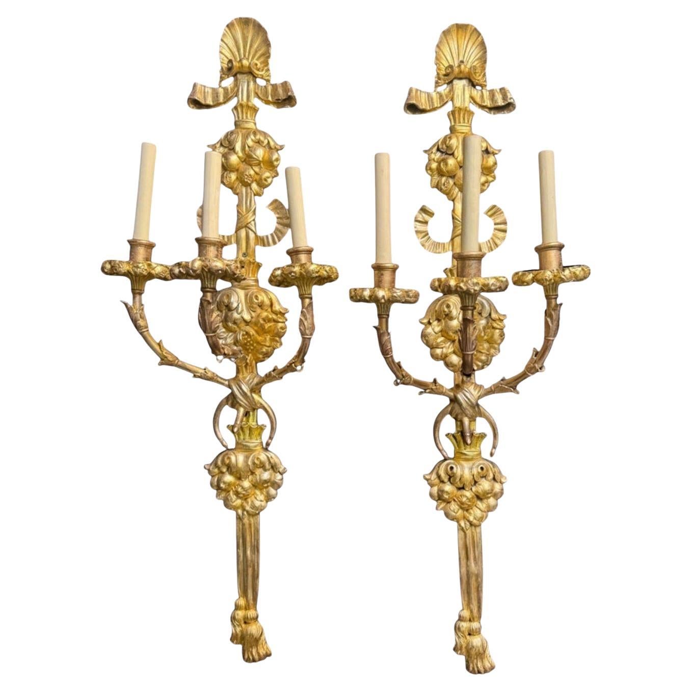 1900 Large Caldwell Vergoldete Bronze Wandleuchter 3 Lights